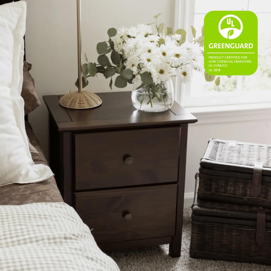 Grain Wood Furniture Shaker 2-Drawer Bedside Nightstand, Solid Wood with Walnut Finish