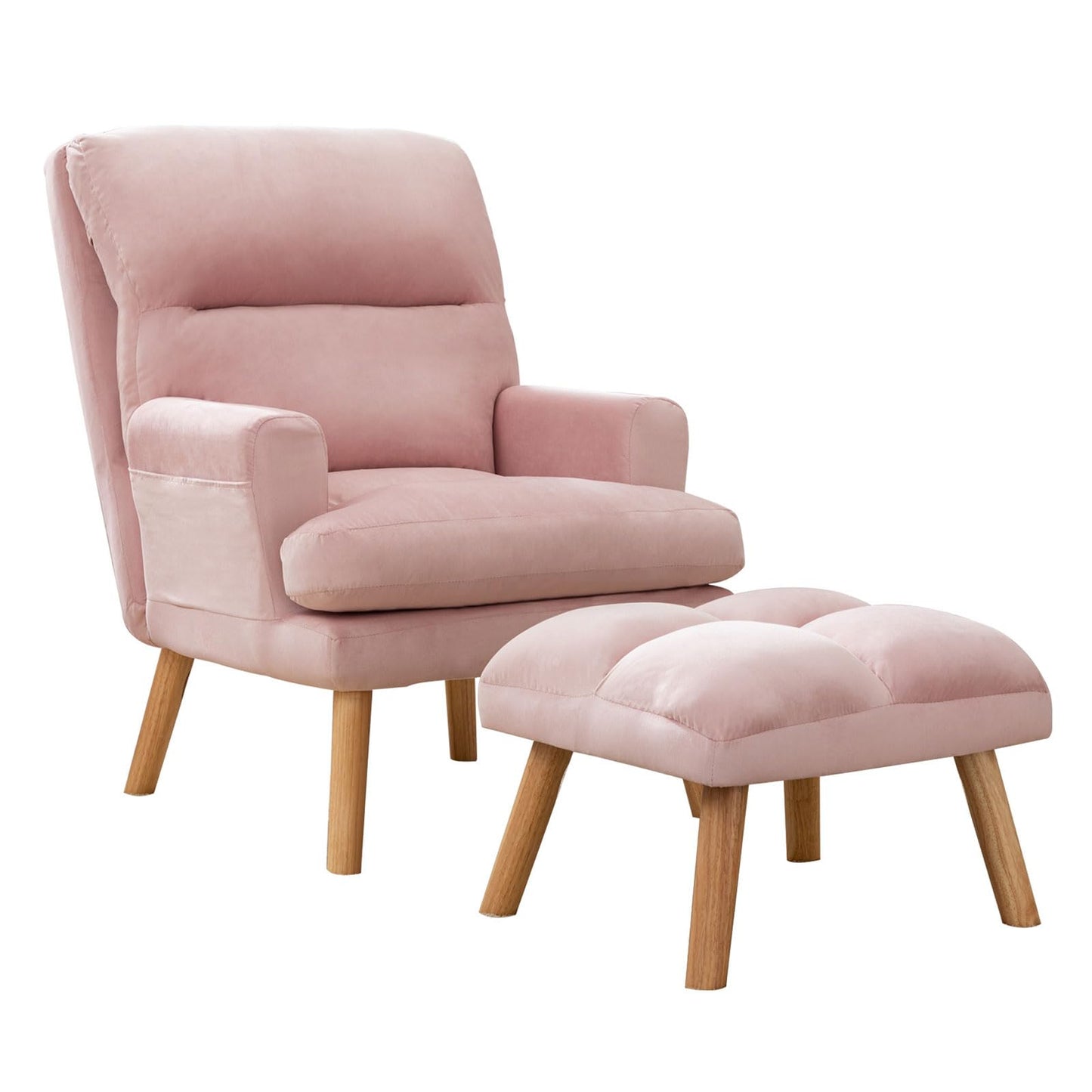 IOMOR Accent Chair with Ottoman Comfy Reading Chair Armchair with Adjustable Backrest and Side Pockets Soft Fabric Leisure Sofa for Bedroom, Living Room, Dorm Rooms, Garden, Beige