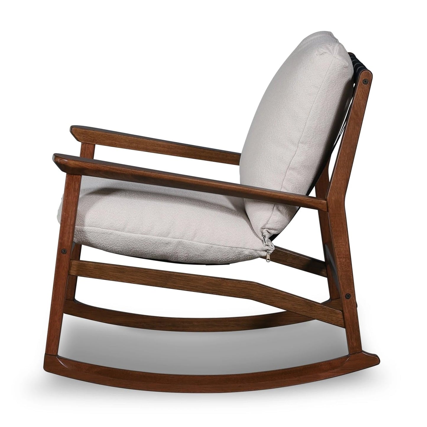 Grain Wood Furniture Solid Wood Mid Century Rocking Chair with Off-White Performance Boucle Cushions