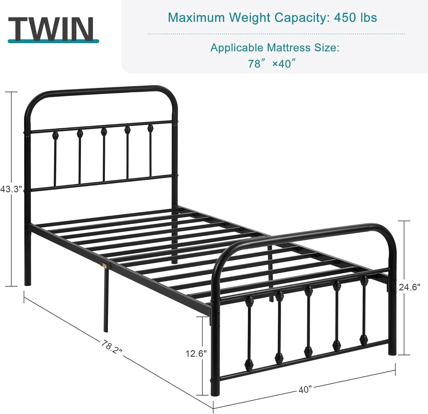 VECELO King Size Victorian Style Metal Bed Frame with Headboard/Mattress Foundation/No Box Spring Needed/Under Bed Storage and Strong Slat Support Purple Bronze