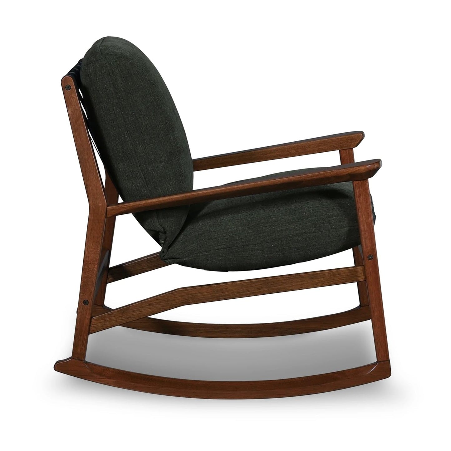 Grain Wood Furniture Solid Wood Mid Century Rocking Chair with Off-White Performance Boucle Cushions
