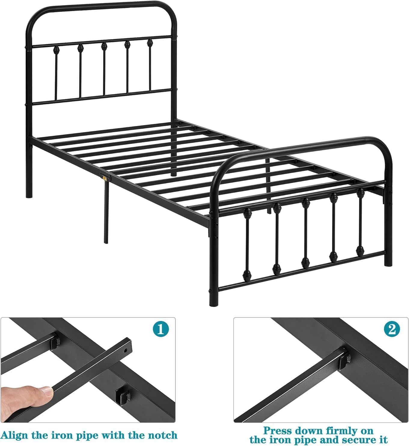 VECELO King Size Victorian Style Metal Bed Frame with Headboard/Mattress Foundation/No Box Spring Needed/Under Bed Storage and Strong Slat Support Purple Bronze