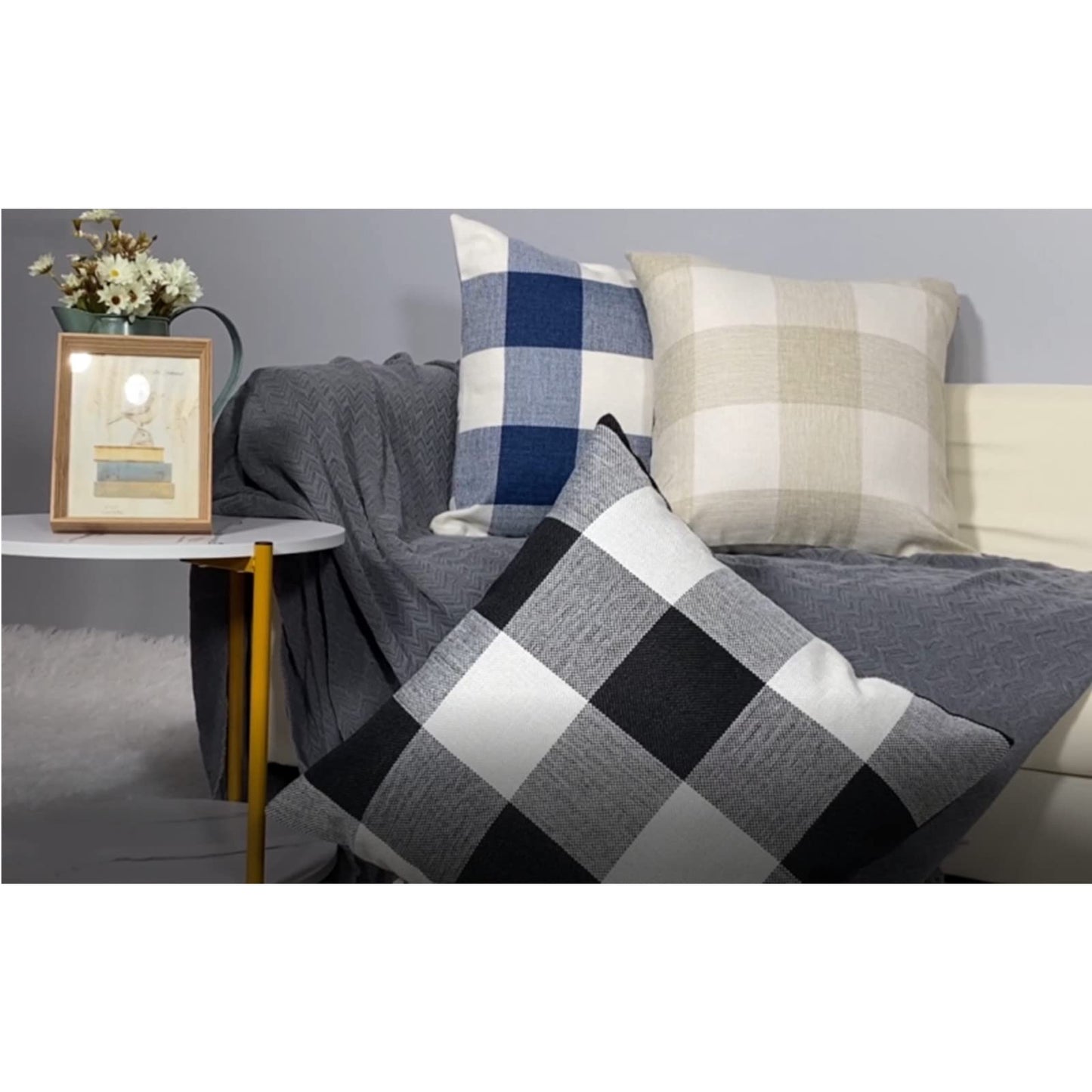 VAKADO Outdoor Farmhouse Buffalo Plaids Throw Pillow Covers 18x18 Set of 2 Black White Decorative Classroom Front Porch Classic Decor Retro Boho Cushion Cases Fall Home Rustic Check for Couch Patio