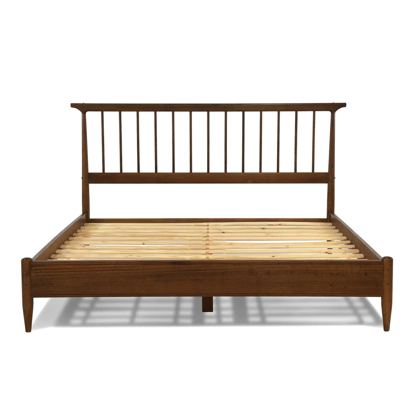 Grain Wood Furniture Mid Century Solid Wood Queen Size Spindle Bed with a Brushed Walnut Finish