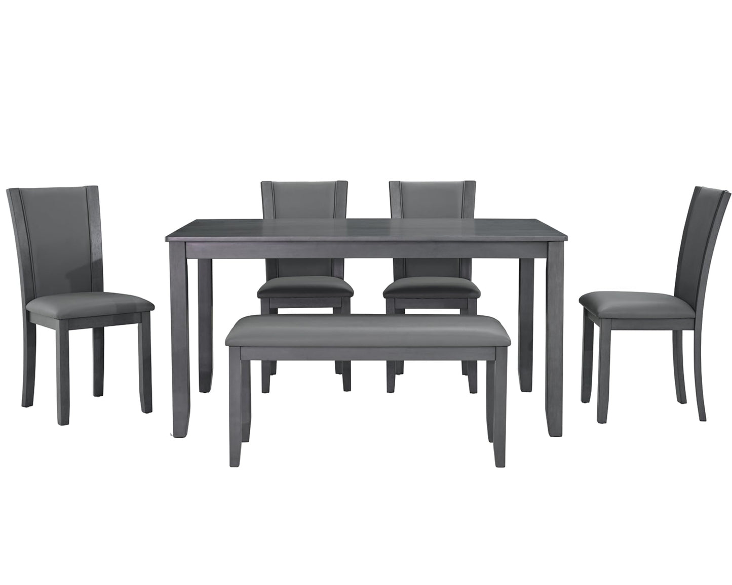 LKTART 6 Piece Kitchen Dining Set, 58.5" Rectangular Wooden Dinner Table with 4 Upholstered Chairs and a Bench for Living Room, Home Bar and Kitchen, Walnut