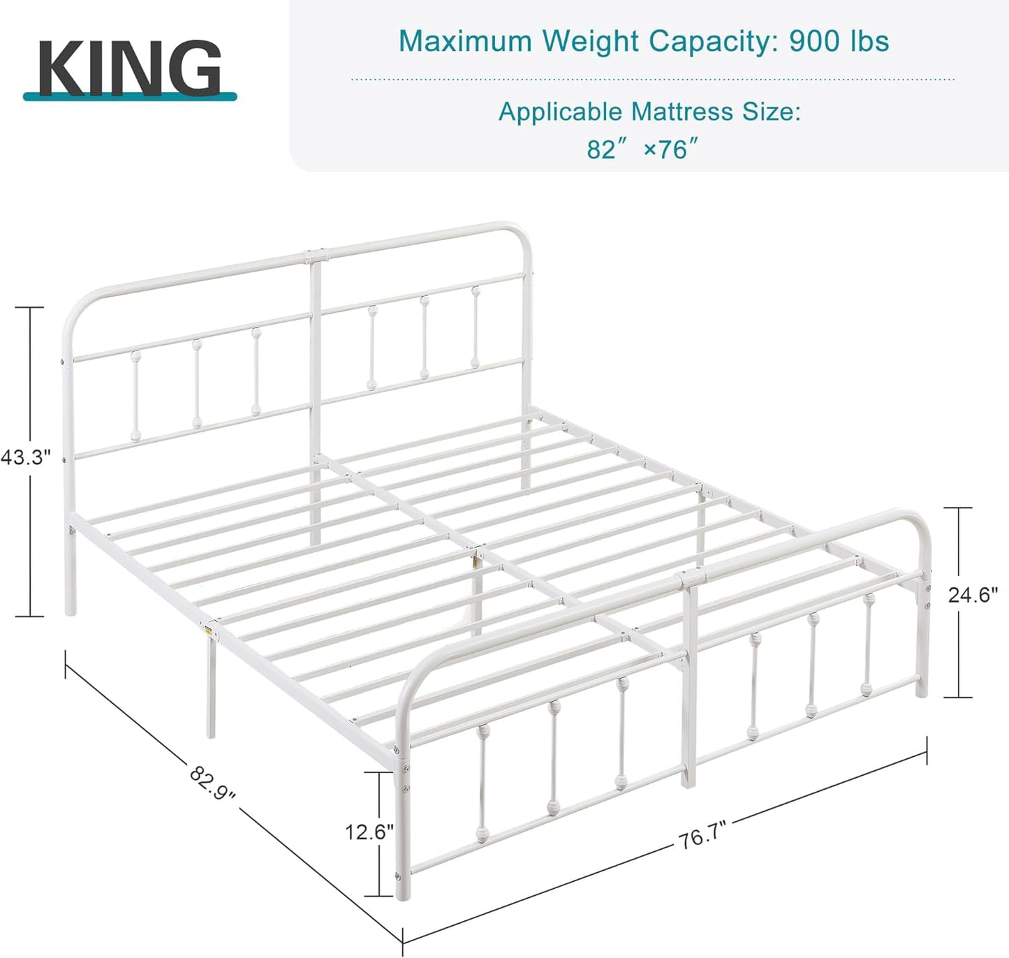VECELO King Size Victorian Style Metal Bed Frame with Headboard/Mattress Foundation/No Box Spring Needed/Under Bed Storage and Strong Slat Support Purple Bronze