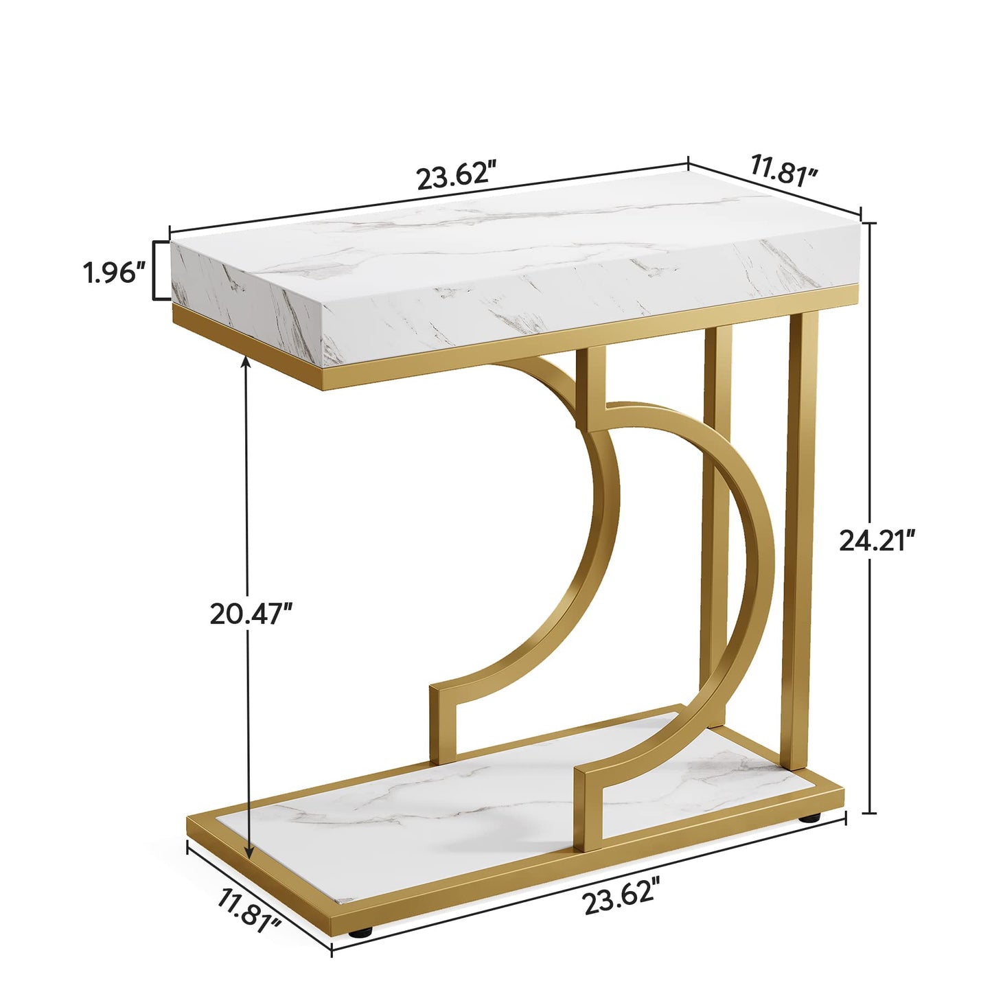 Tribesigns Narrow Side Table for Couch, C Shaped End Table with Metal Frame, Modern Bedside Tables, Small Sofa Tables for Small Spaces, Living Room (1, Brown+Black)