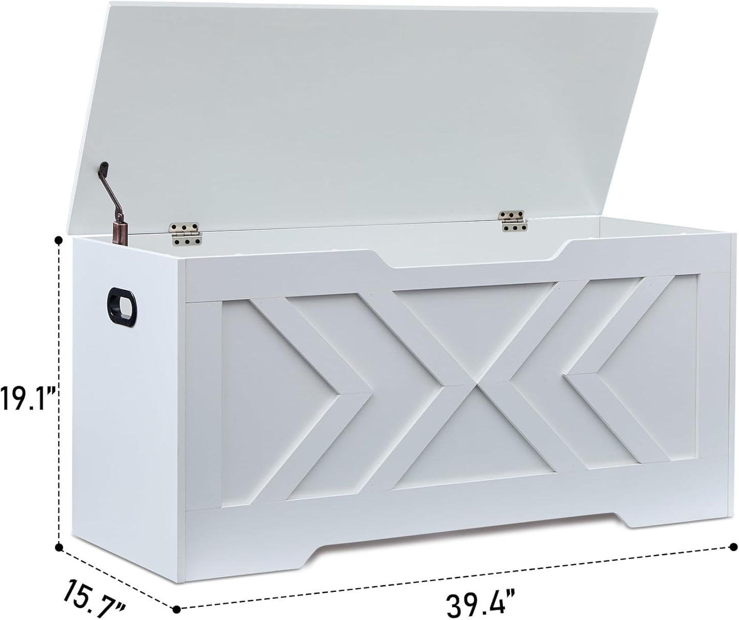 39.4” Storage Bench, Extra Large Entryway Bench with Storage,Storage Chest with 2 Safety Hinges,Blanket Storage,Shoe Storage Chest for Bedroom,Living Room,Easy Assembly. (White)