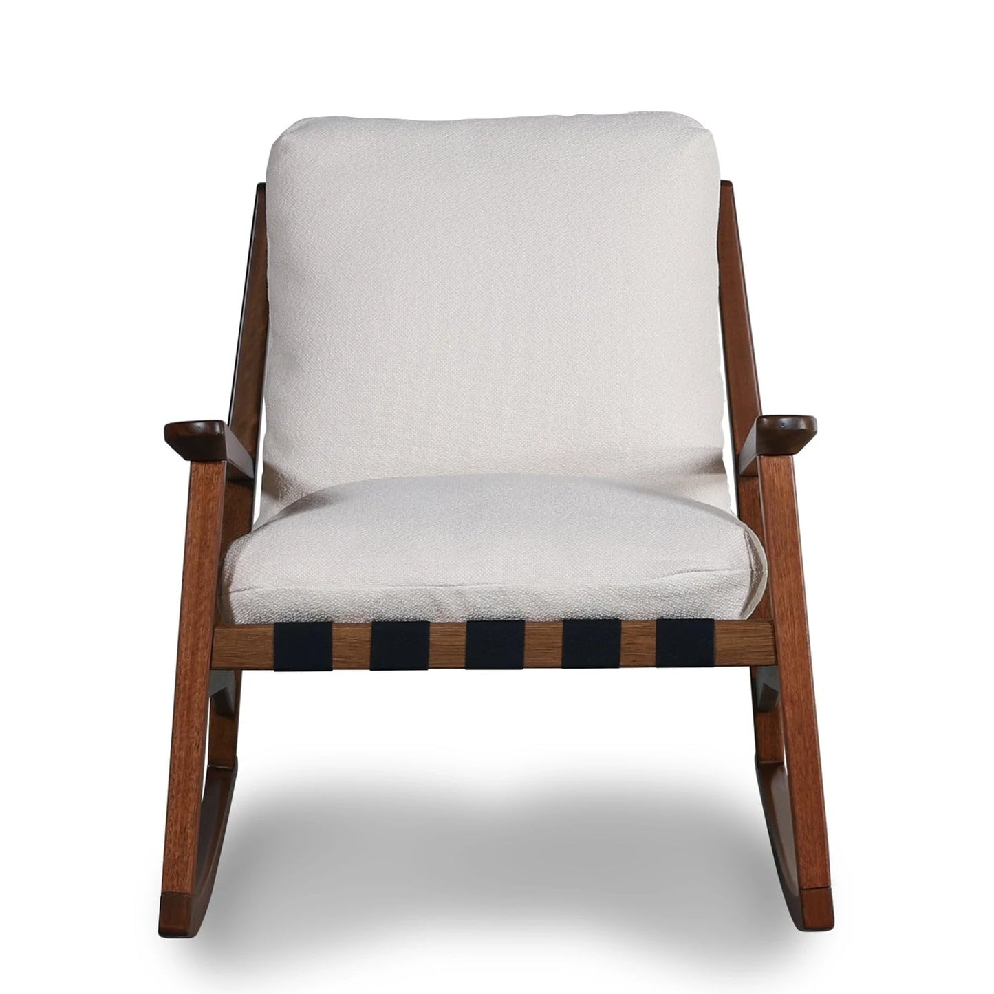 Grain Wood Furniture Solid Wood Mid Century Rocking Chair with Off-White Performance Boucle Cushions