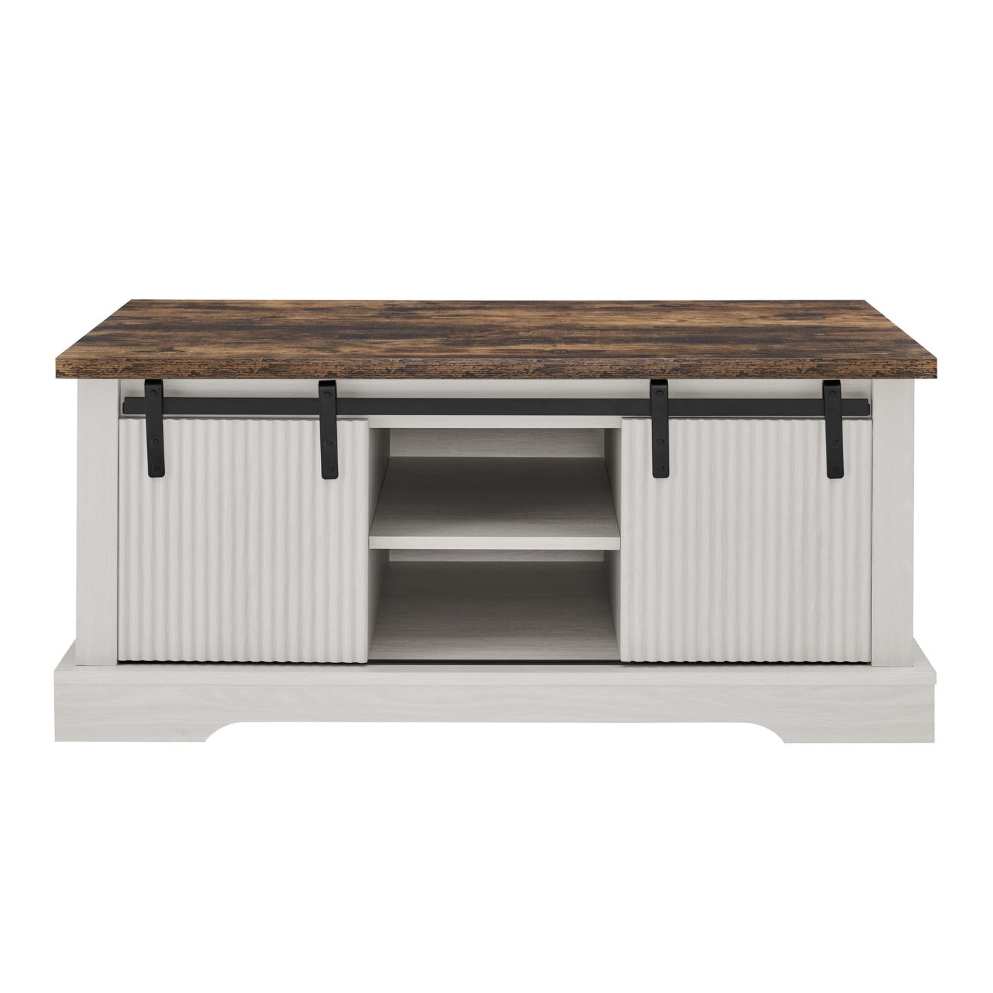 LKTART Farmhouse Coffee Table with Storage and Sliding Barn Door, Rustic Rectangular Center Table for Living Meeting Room,Office (41.3" W x 23.3" D)