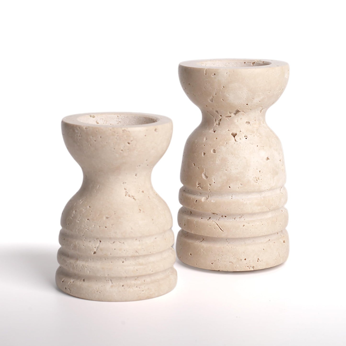 Candle Holders Italy True Natural Travertine Stone Set of 2 Premium Marble Candlestick Holder for Wedding Dinning Party Candle Stand for Dia 3/4" Taper Pillar Candles Color Beige (CH6065YL)