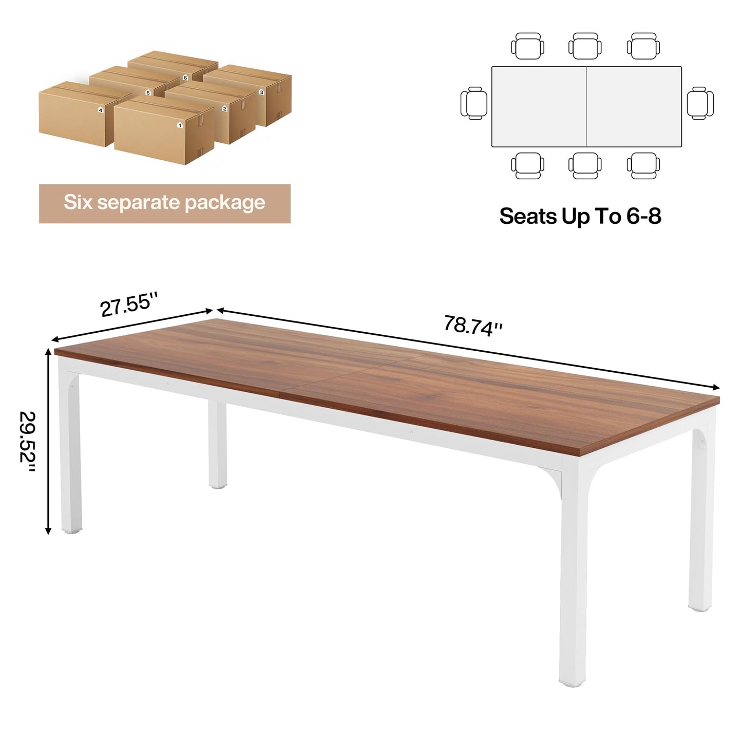 Tribesigns 6.5 FT Conference Room Table, 78.74" W x 27.56" D Large Office Conference Table, Modern Seminar Meeting Table Desk for Boardroom, Meeting Room (1, Rustic Brown)