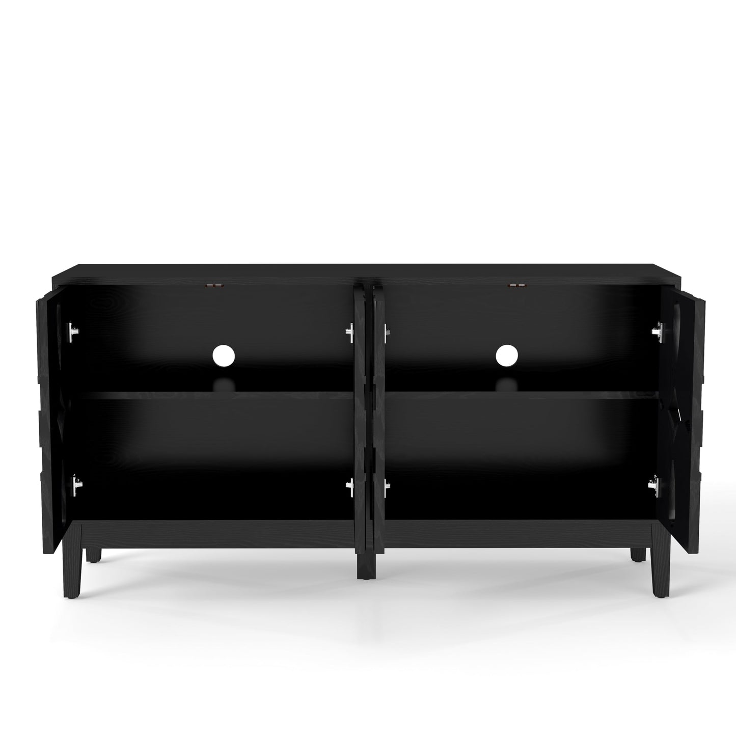 LKTART 60" Mid Century Modern Sideboard Buffet with Hollow Carved Doors and Outlet Holes,Vintage Accent Cabinet Credenzas Storage Cabinet Walnut