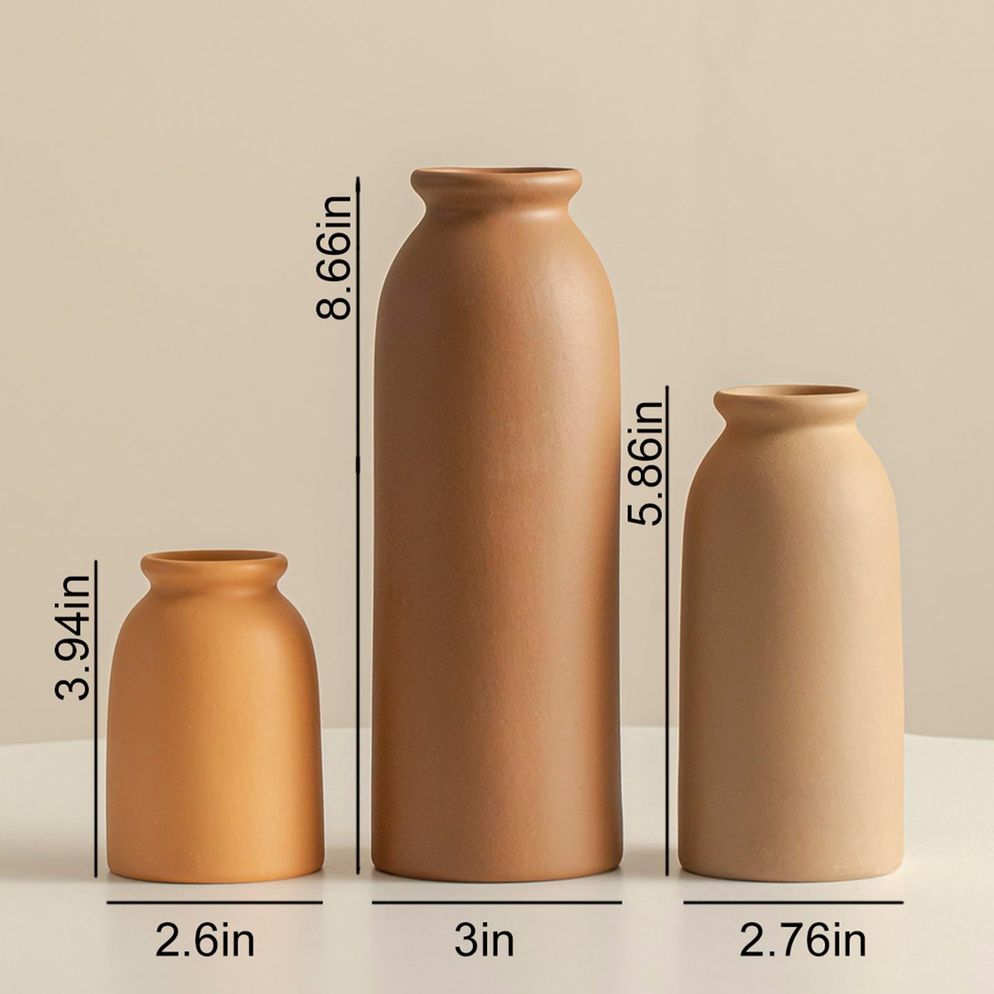 Ceramic Vase Set-3, Small Flower Vases for Decor, Modern Boho Farmhouse Style, Decorative Vases for Pampas Grass & Dried Flowers, Distressed Finish (Beige)