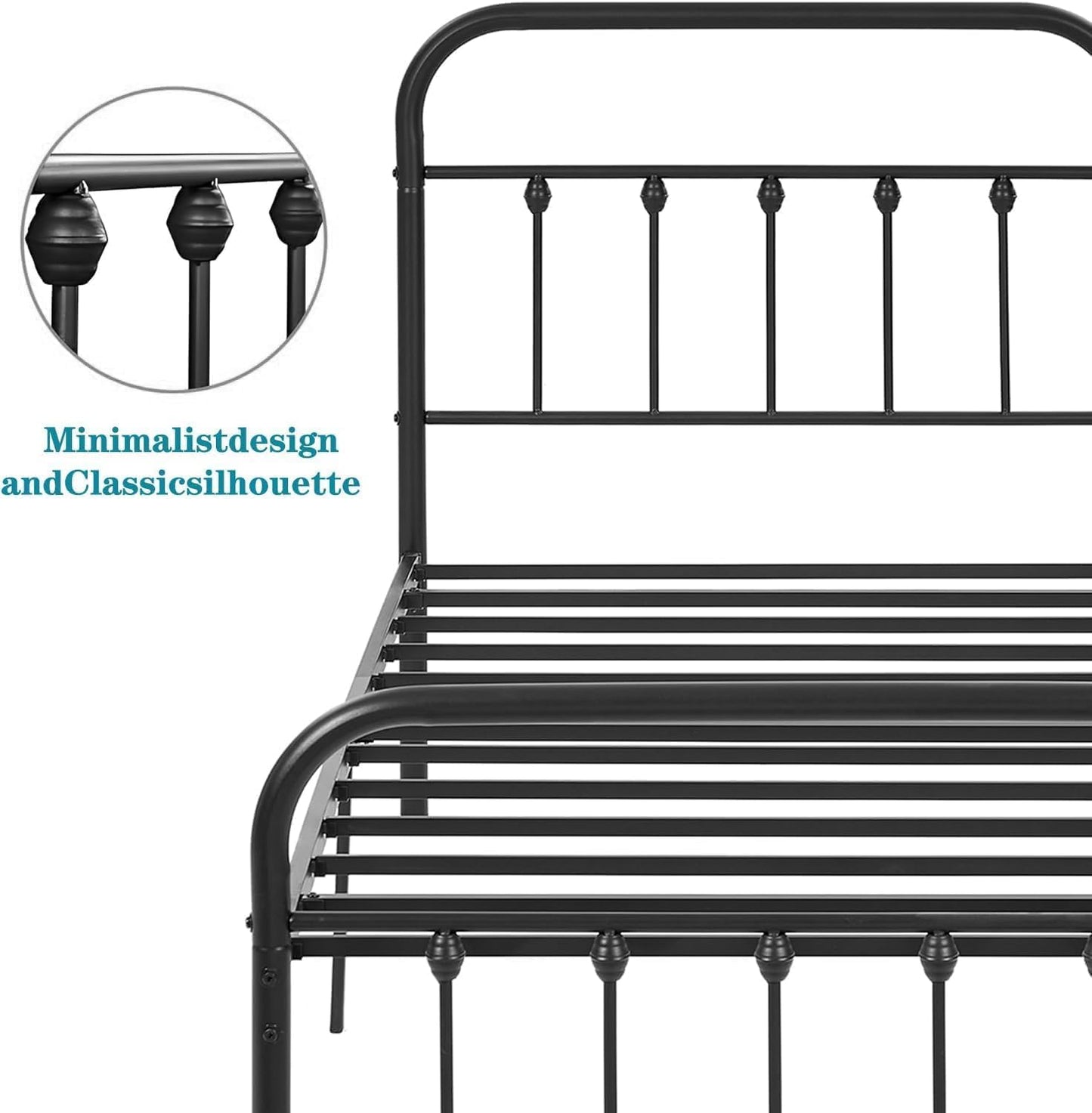 VECELO King Size Victorian Style Metal Bed Frame with Headboard/Mattress Foundation/No Box Spring Needed/Under Bed Storage and Strong Slat Support Purple Bronze
