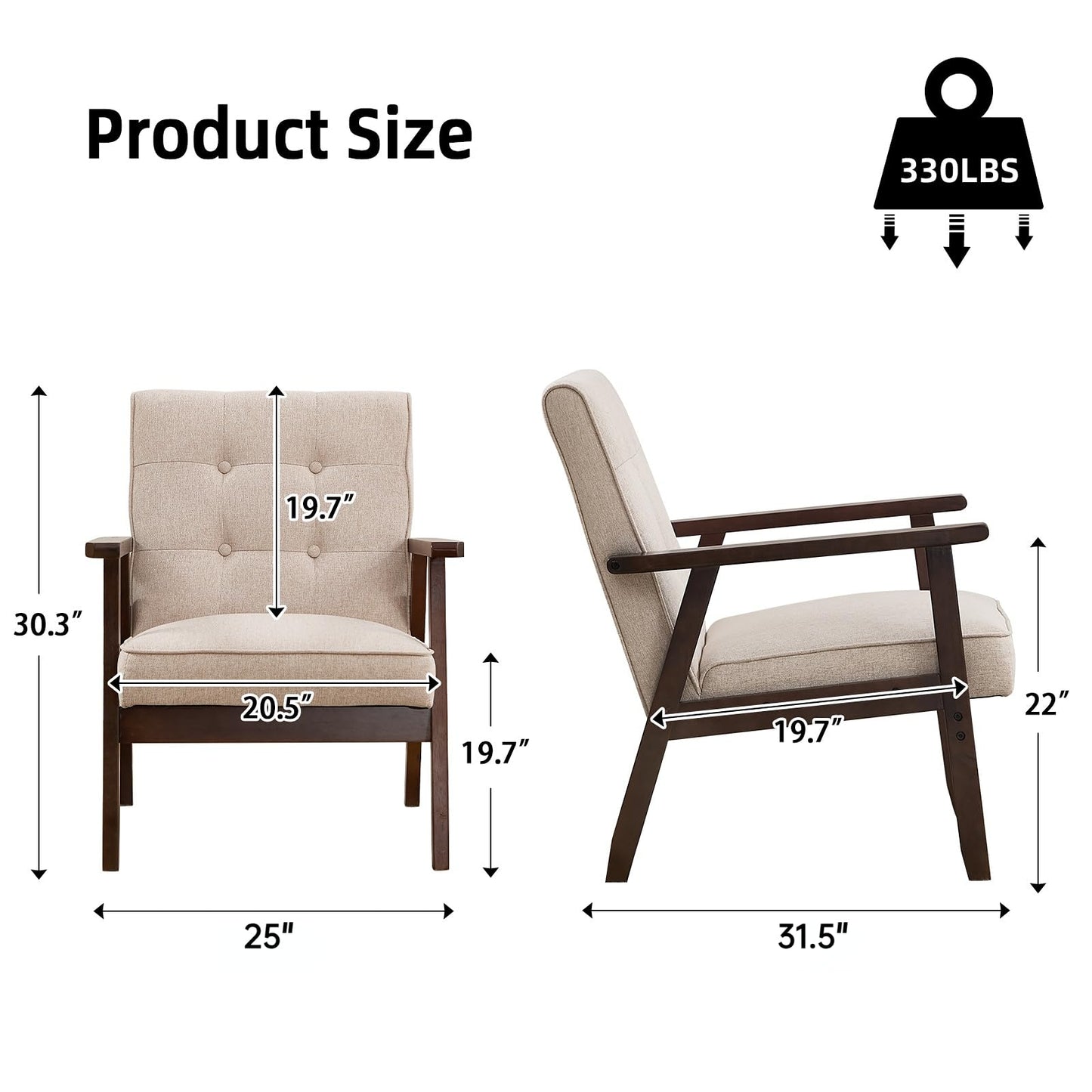 IOMOR Accent Chair Mid Century Modern Chair for Living Room, Comfy Faux Leather Armchair with Solid Wood Frame Soft Thick Padded, Side Chairs Easy Assembly (1, Brown)