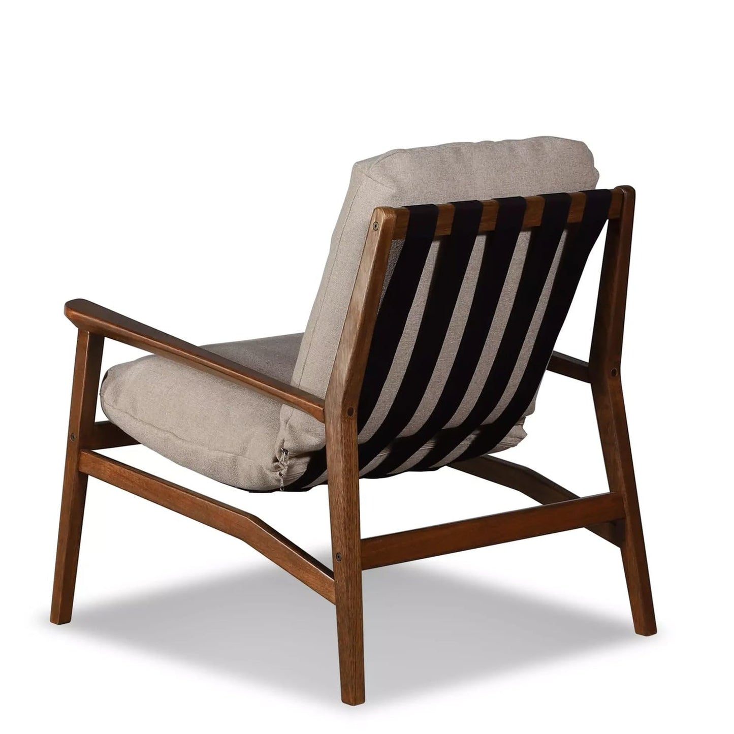 Grain Wood Furniture Solid Wood Mid Century Lounge Chair with Stone Gray Cushions