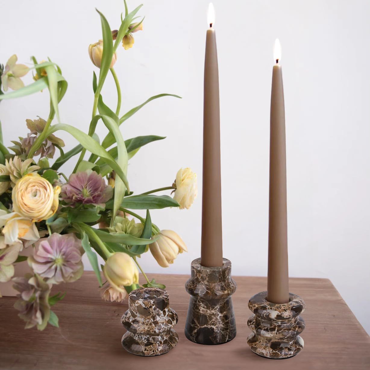 Vixdonos Marble Candle Holder Set of 2 Taper Candle Candlestick Mantle Candle Stand for Home Decor,Wedding,Party and Table Centerpieces(Brown)
