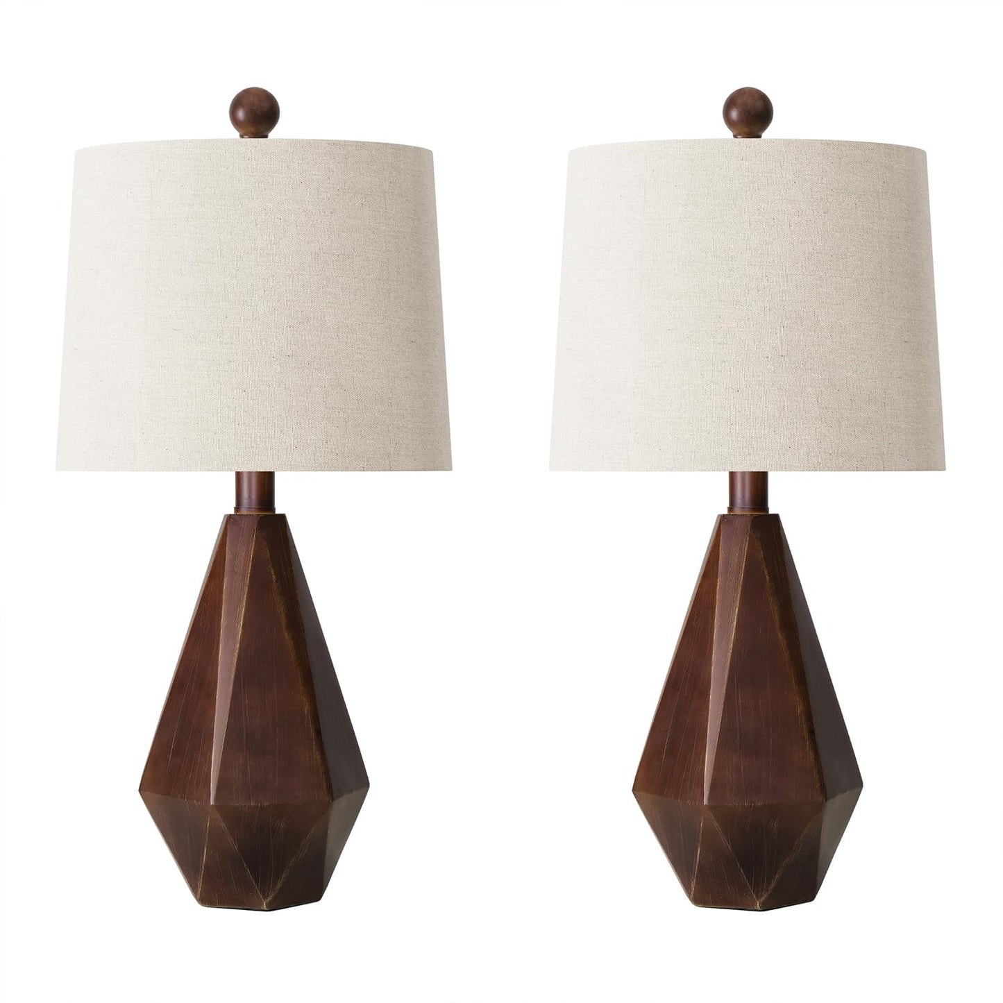PoKat 20.25" Retro Farmhouse Table Lamp Set of 2 - Living Room & Bedroom Rustic Linen Bedside Nightstand Lamps for Kids, Study, Office - Resin, Suitable for Small Places