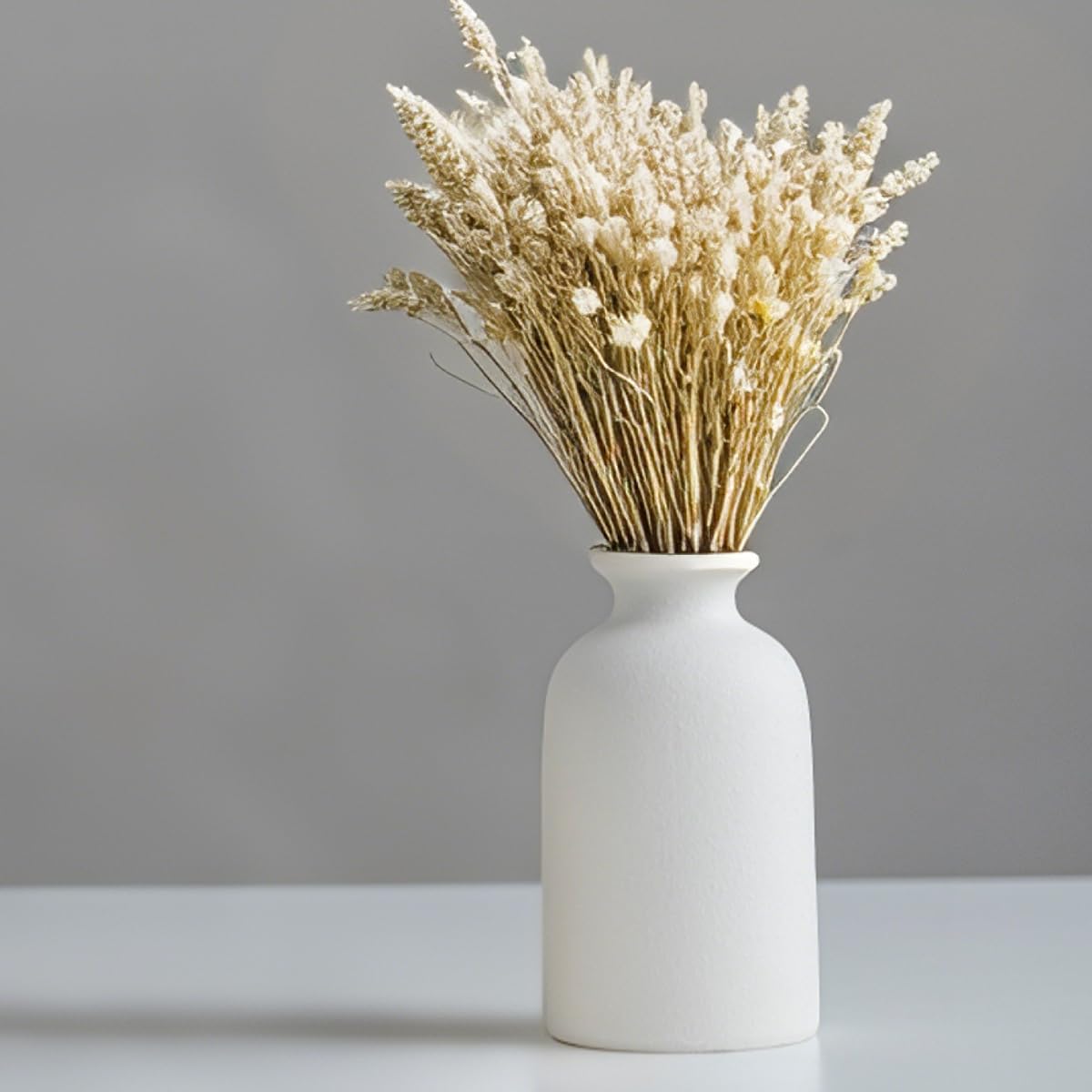 Distressed Ceramic Vase Set of 3, Modern Bohemian Farmhouse Home Decor, Pampas Grass Dried Flowers Vases for Living Room, Dining Room, Bedroom, Kitchen, Bathroom, Office, Entryway (White)
