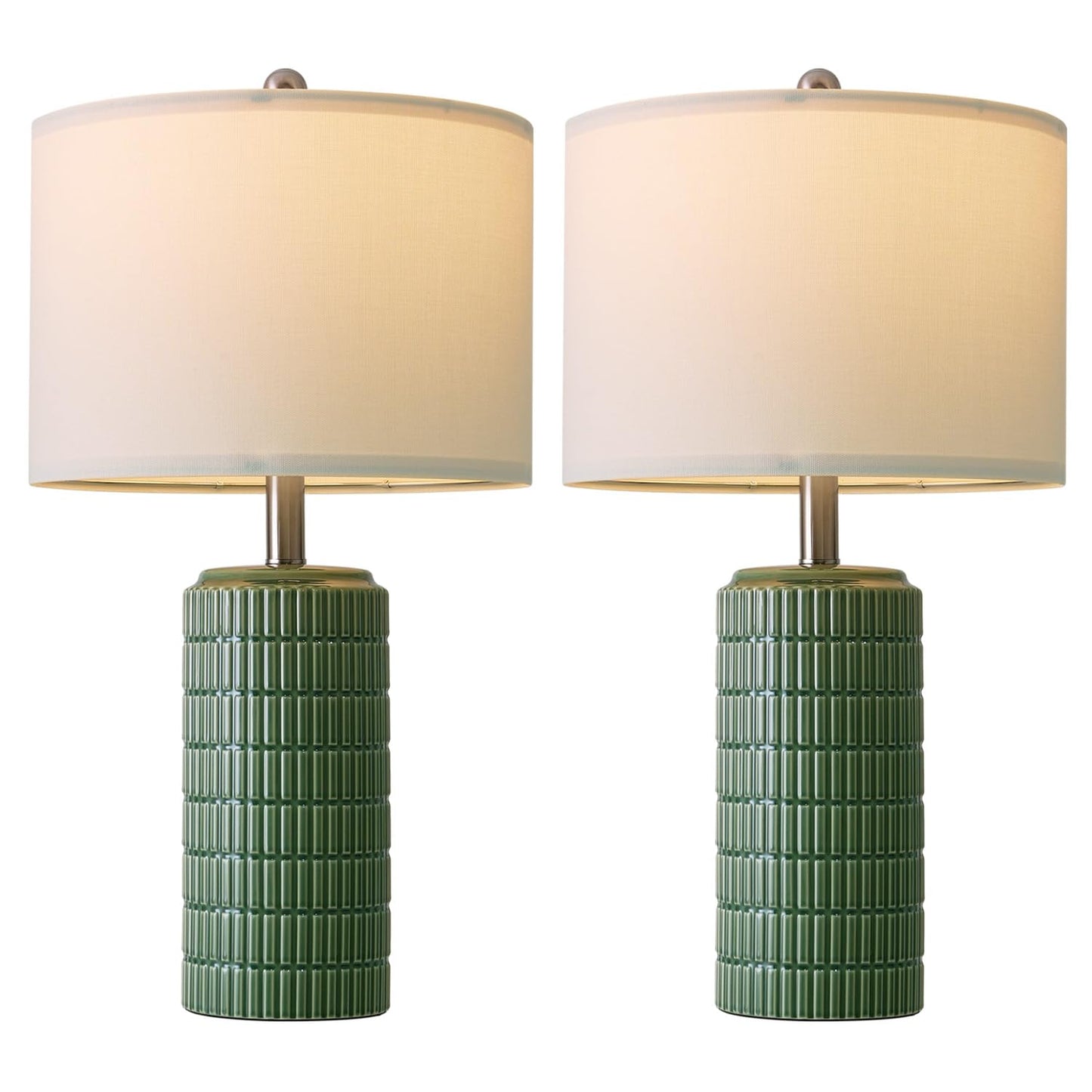 PoKat 20.75" Small Modern Ceramic Table Lamps Set of 2 for Bedroom, White Bedside Lamps for Night Stands, Farmhouse Desk Decor Gift Nightstand Table Lamps for Living Room End Table Beige