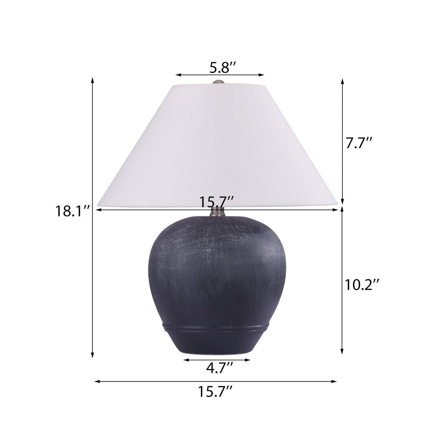 Farmhouse Ceramic Table Lamp, 21" Rustic Table Lamp with Linen Shade, 3-Way Dimmable Bedside Nightstand Lamps for Bedroom, Living Room, E26 Socket, Dark Grey