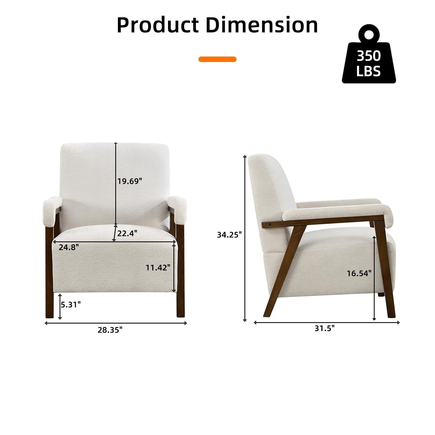IOMOR Mid Century Modern Accent Chair, Upholstered Armchair with Thick Seat Cushion and Solid Wood Frame, Thick and Comfy Seat Cushion, Short Plush Fabric Arm Chair for Living Room(1,White)