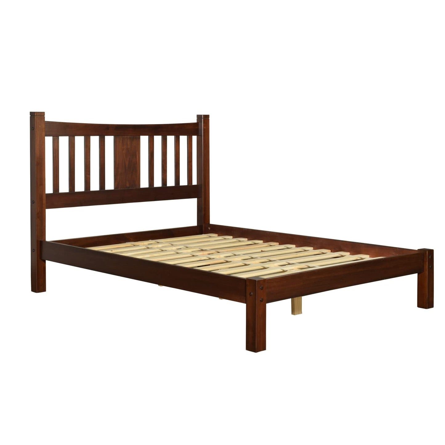 Grain Wood Furniture Shaker Solid Wood Slat Platform Bed, Queen Size, Walnut Finish
