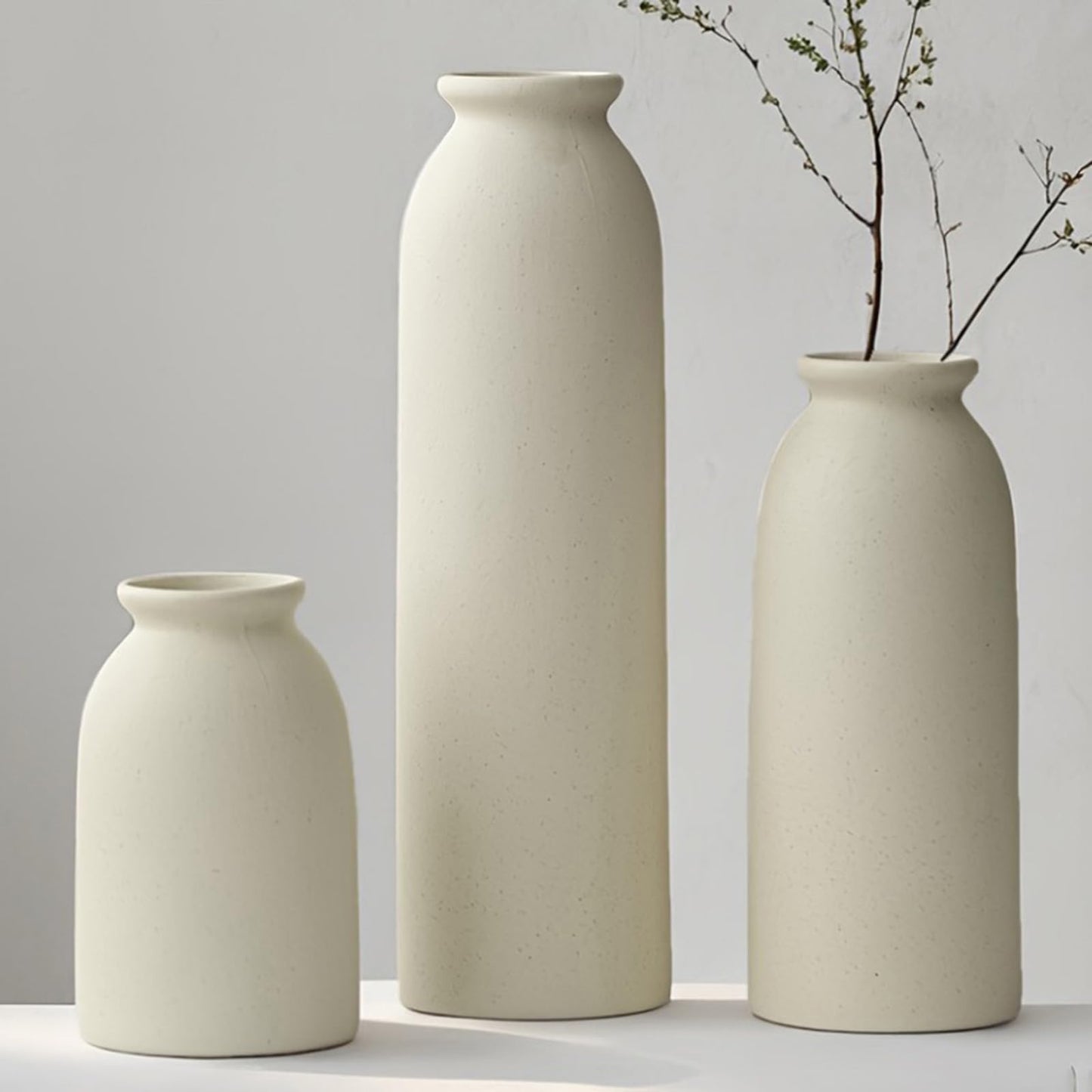 10.4 inches Tall Decorative Ceramic Vase Set, 3 Pieces, Nordic Modern Boho Style, White, Modern Farmhouse for Home Decor (Coffee Mix)