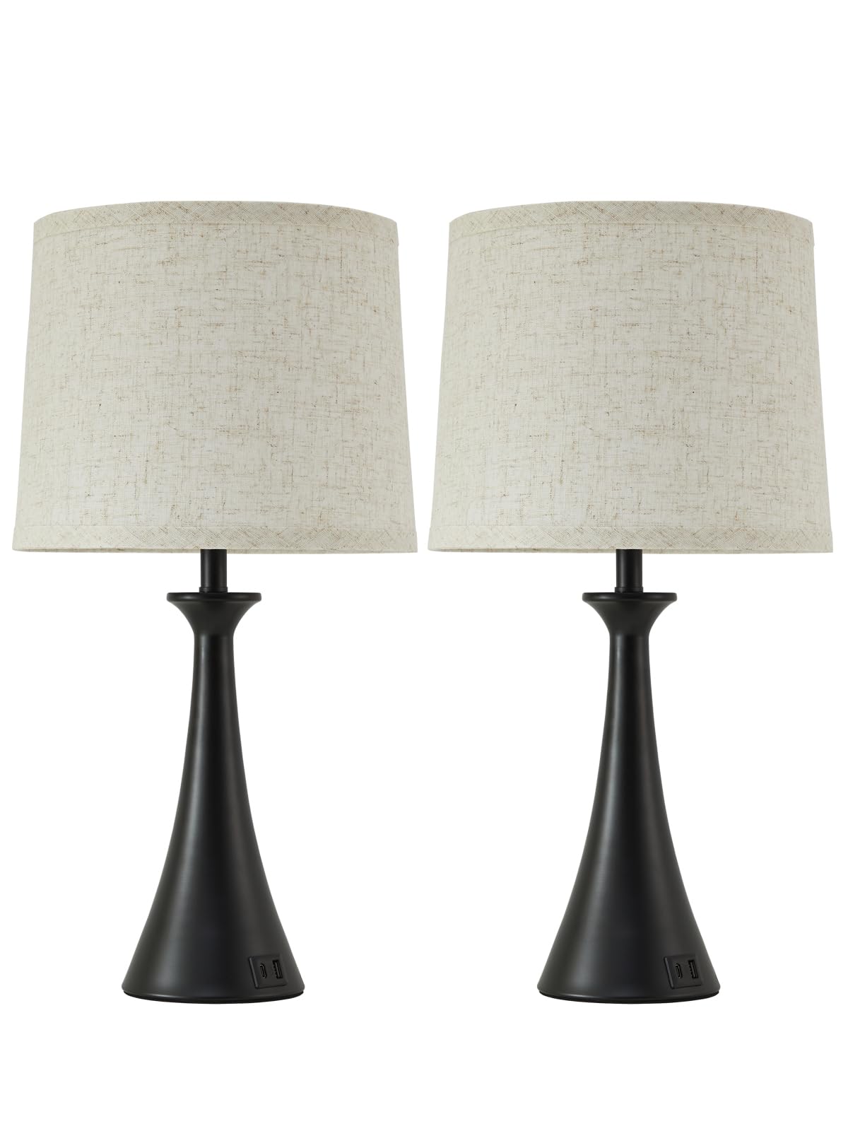 Touch Lamp for Living Room Bedroom, 21" Table Lamps Set of 2 with USB C+A Ports, Touch Bedside Lamps for Nightstand with 3 Way Dimmable, 2 LED Bulbs Included, Black
