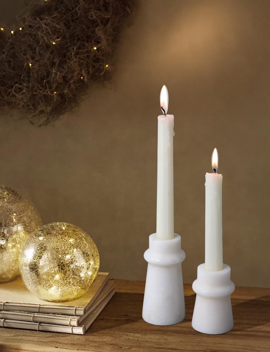 Vixdonos Marble Candle Holder Set of 2 Taper Candle Candlestick Mantle Candle Stand for Home Decor,Wedding,Party and Table Centerpieces(Brown)