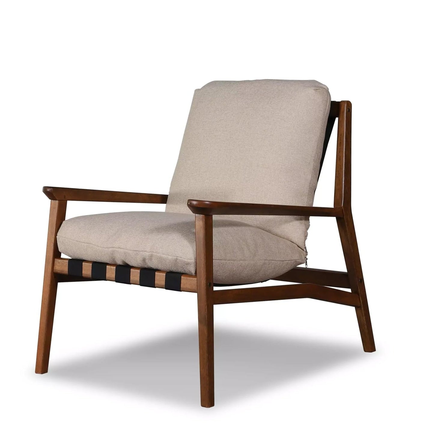 Grain Wood Furniture Solid Wood Mid Century Lounge Chair with Stone Gray Cushions