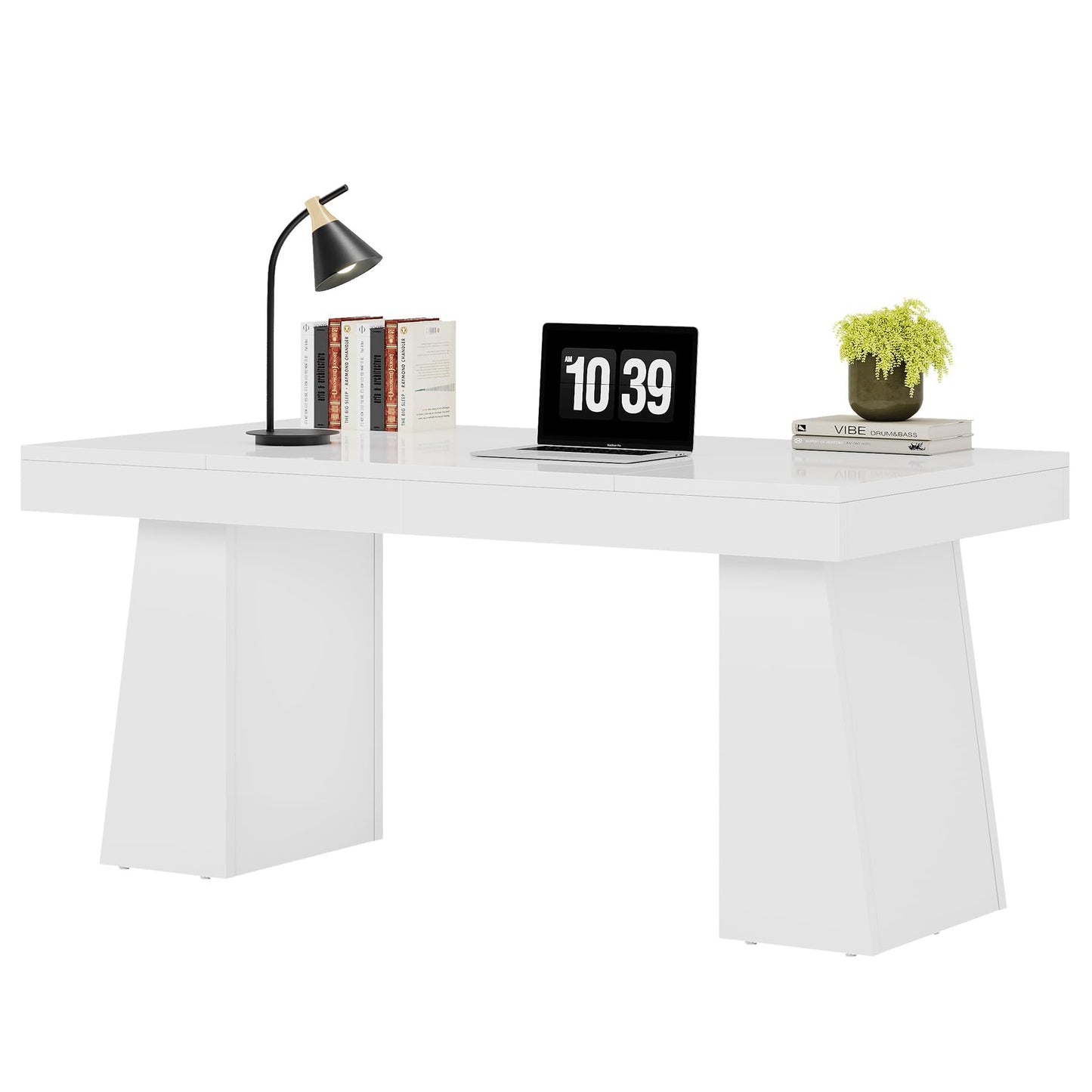 Tribesigns 55" Executive Desk, Wooden Office Desk with Double Pedestal, Modern Simple Computer Writing Table for Home Office, Light Brown