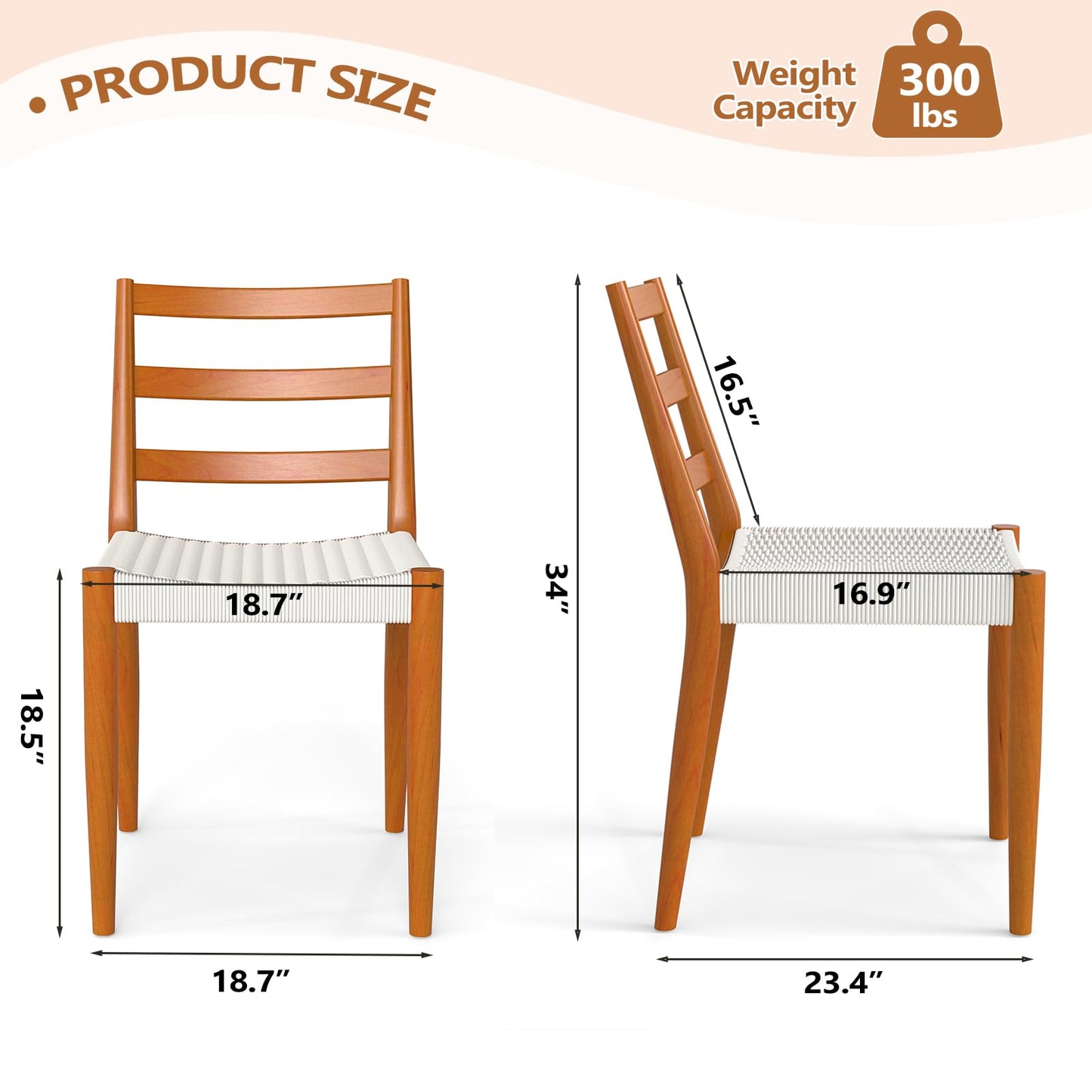 IOMOR Dining Chairs Set of 4, Modern Kitchen Chairs with Woven Seat and Solid Wood Legs for Dining Room, Kitchen Table Chairs with Solid Wood Legs(Beige)