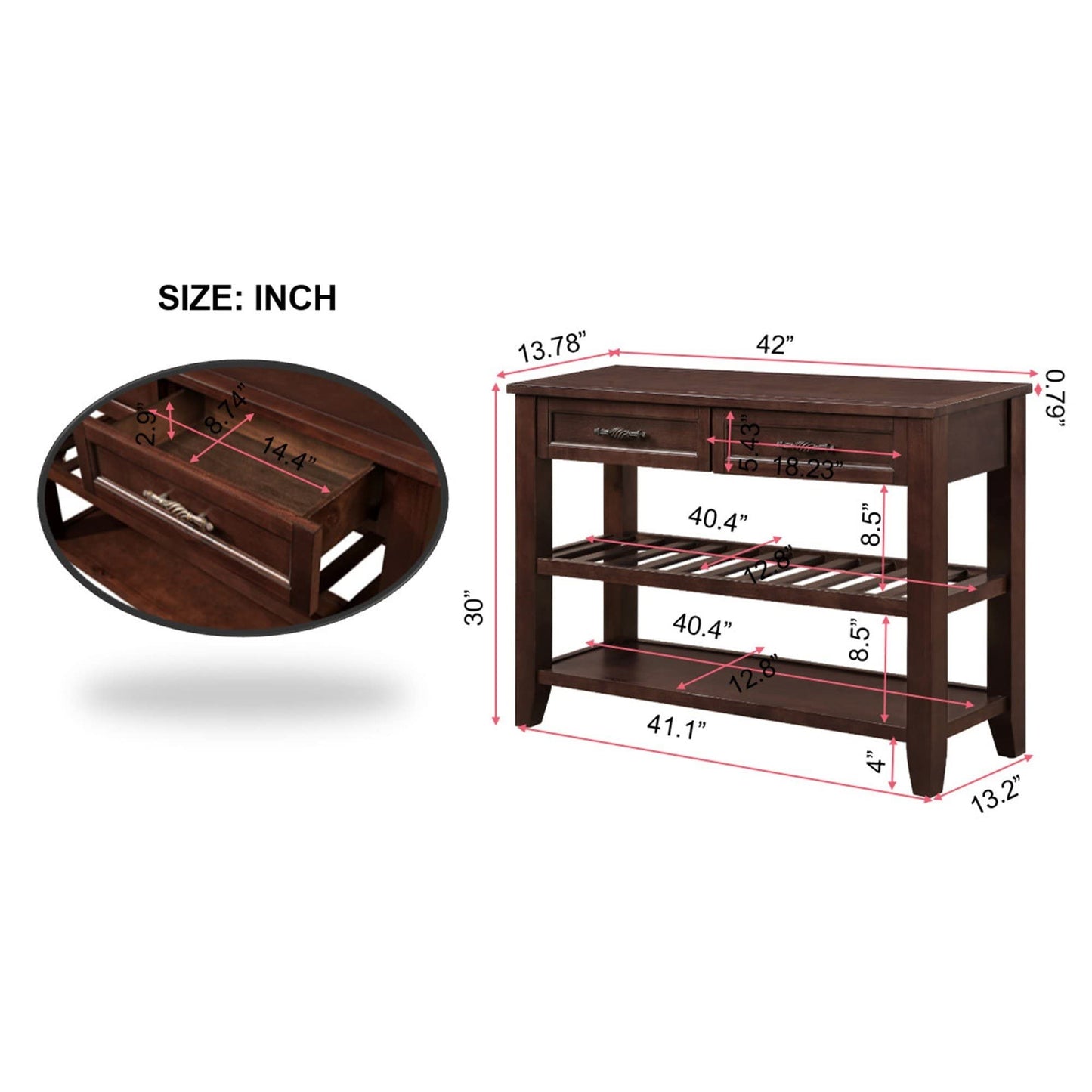 LKTART Solid Wood Console Table Sofa Tables with Drawers and Shelves Small Entryway Table for Living Room,Behind the Couch Table,Foyer(42" Espresso)