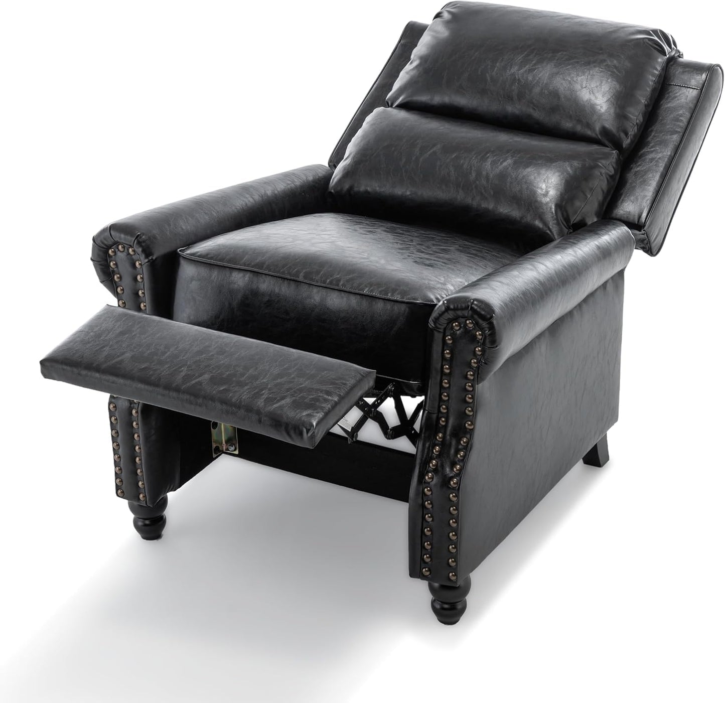 Pushback Recliner Chairs Set of 2, Comfy Fabric Wingback Recliner Chair, Upholstered Armchair Push Back Recliner with Wood Legs, Rivet Trim Accent Chair for Living Room, Bedroom, Blue Stripe