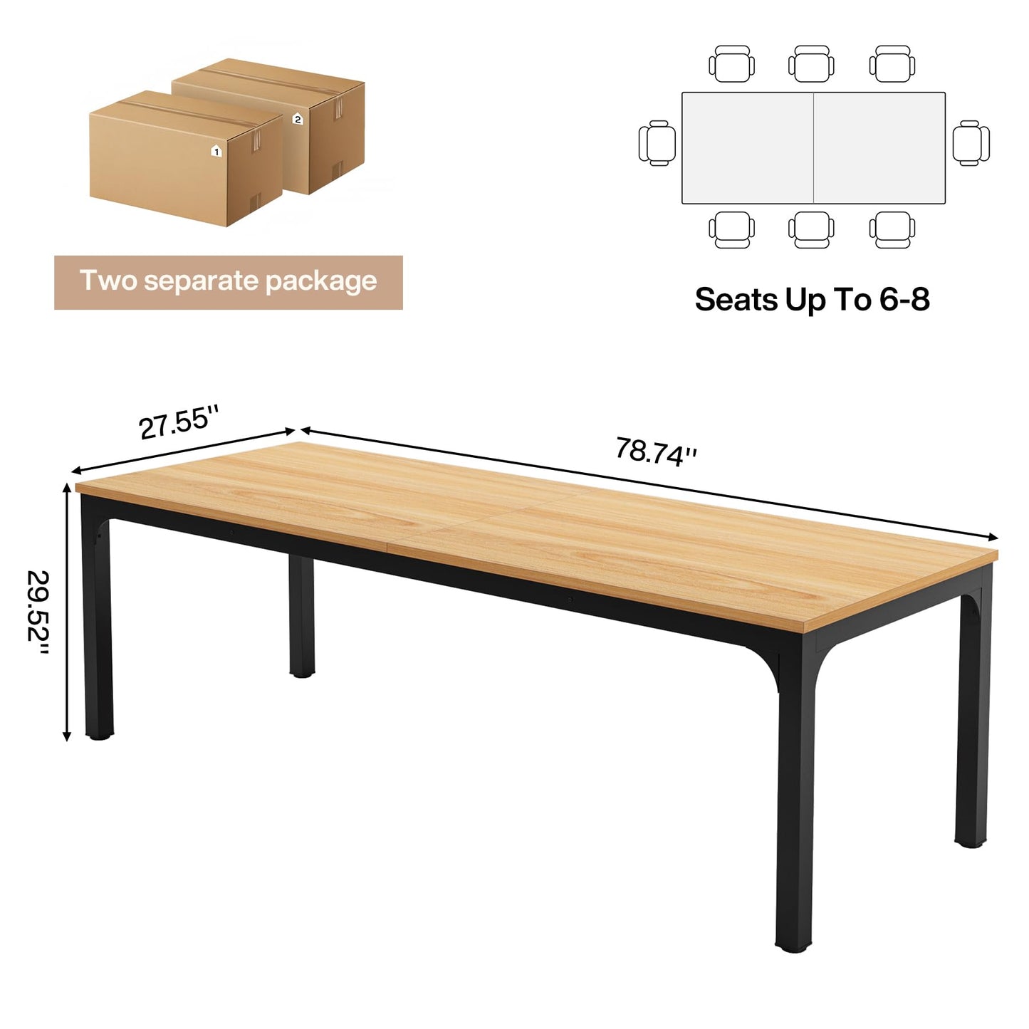 Tribesigns 6.5 FT Conference Room Table, 78.74" W x 27.56" D Large Office Conference Table, Modern Seminar Meeting Table Desk for Boardroom, Meeting Room (1, Rustic Brown)