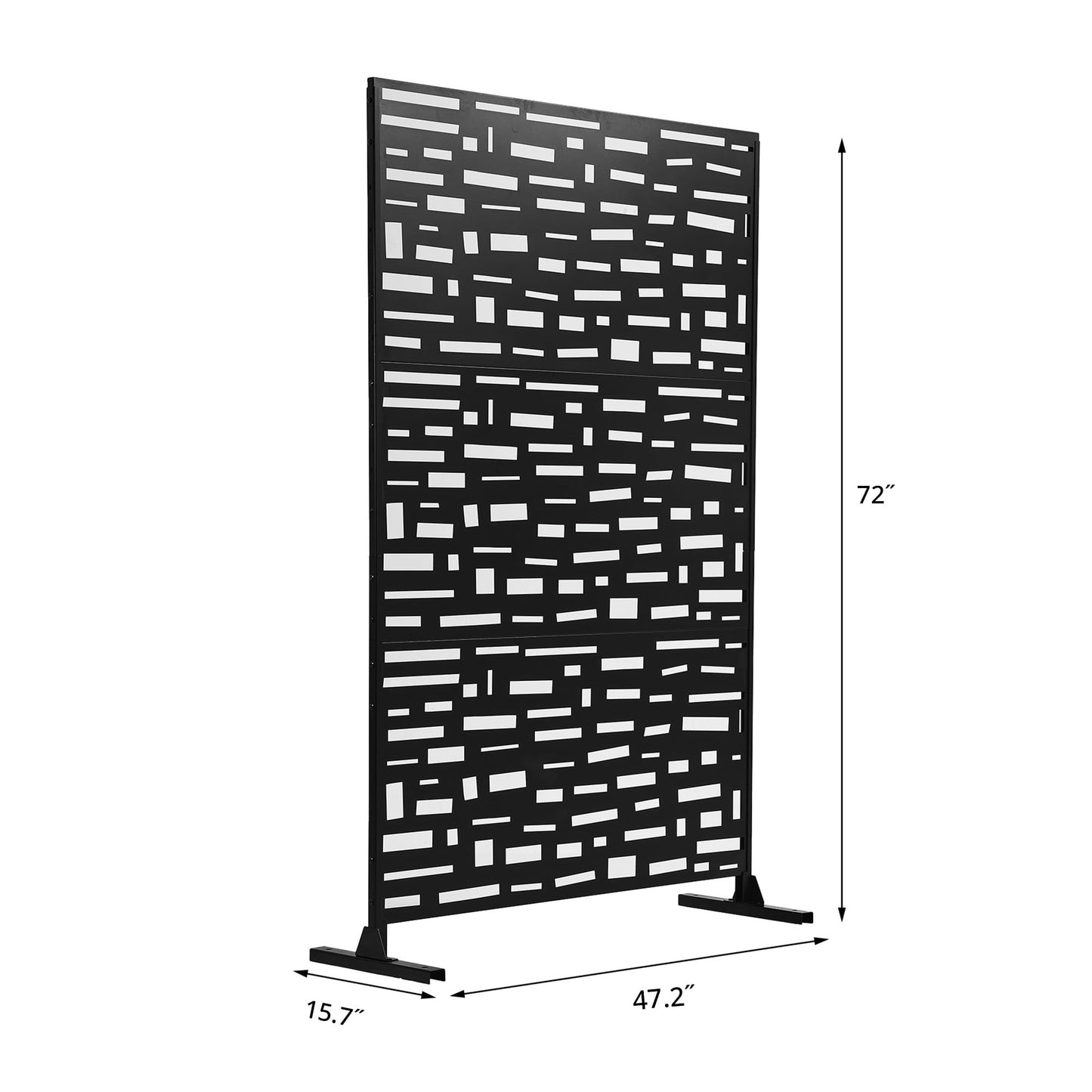 Outdoor Metal Privacy Screen with Stand, 72" H x 47" W Freestanding Outdoor Patio Divider, Decorative Patio Privacy Fence Panel for Garden Backyard Balcony Porch (Brown-Crossbanding)