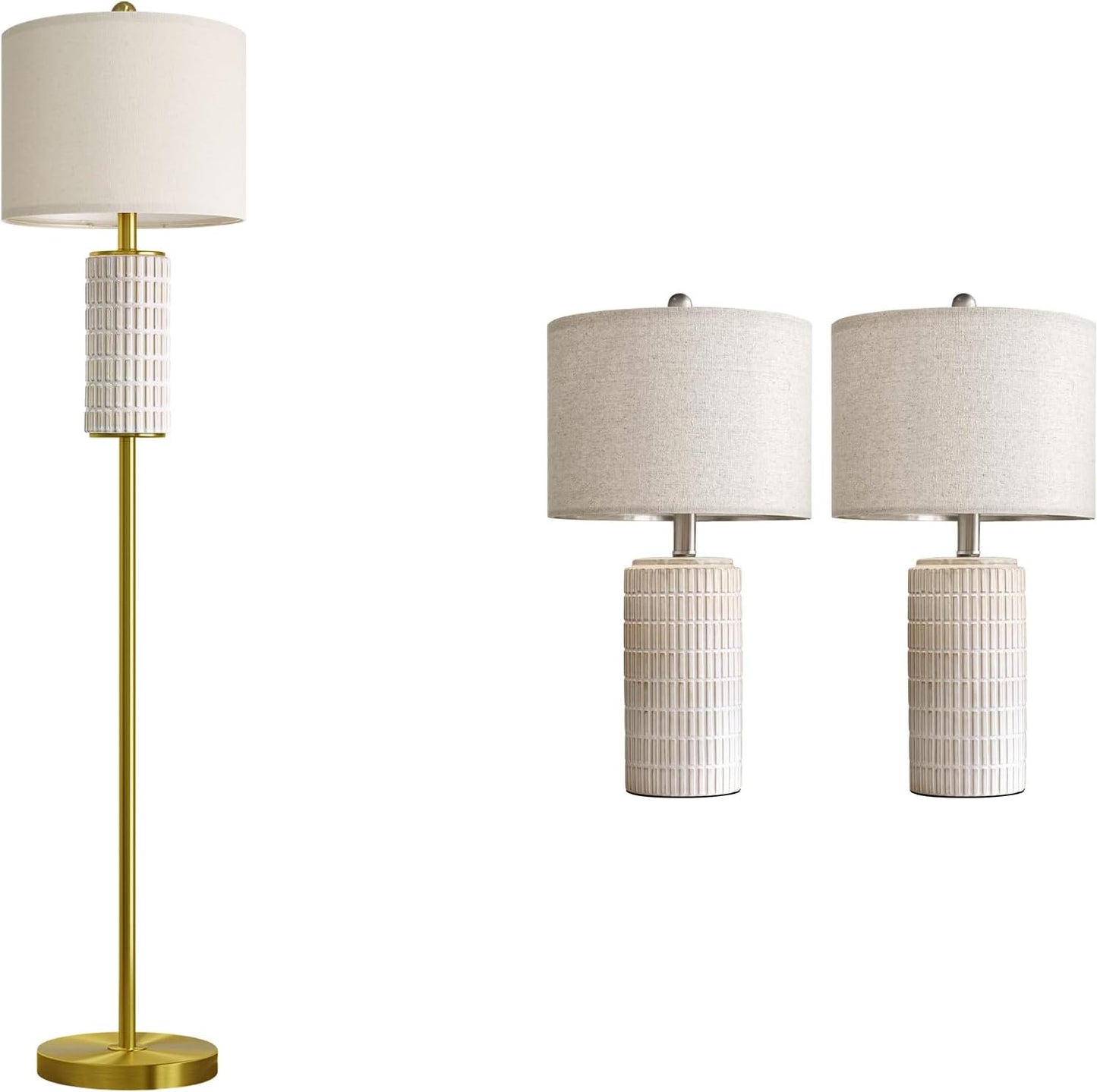 PoKat 64'' Gold Ceramic Floor Lamp for Living Room Bedroom and 23'' Ceramic Table Lamps Set of 2