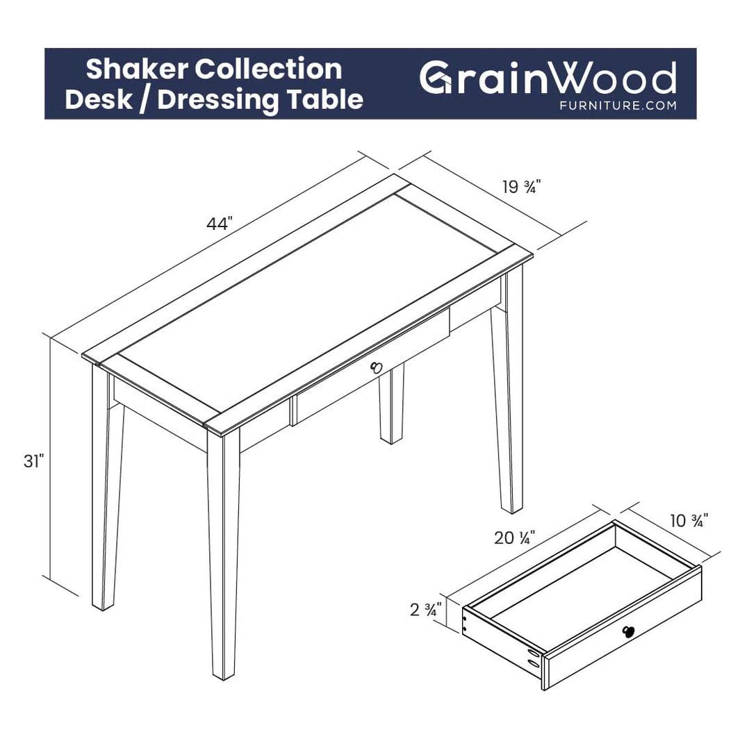 Grain Wood Furniture Shaker 44" Desk/Dressing Table, Expresso