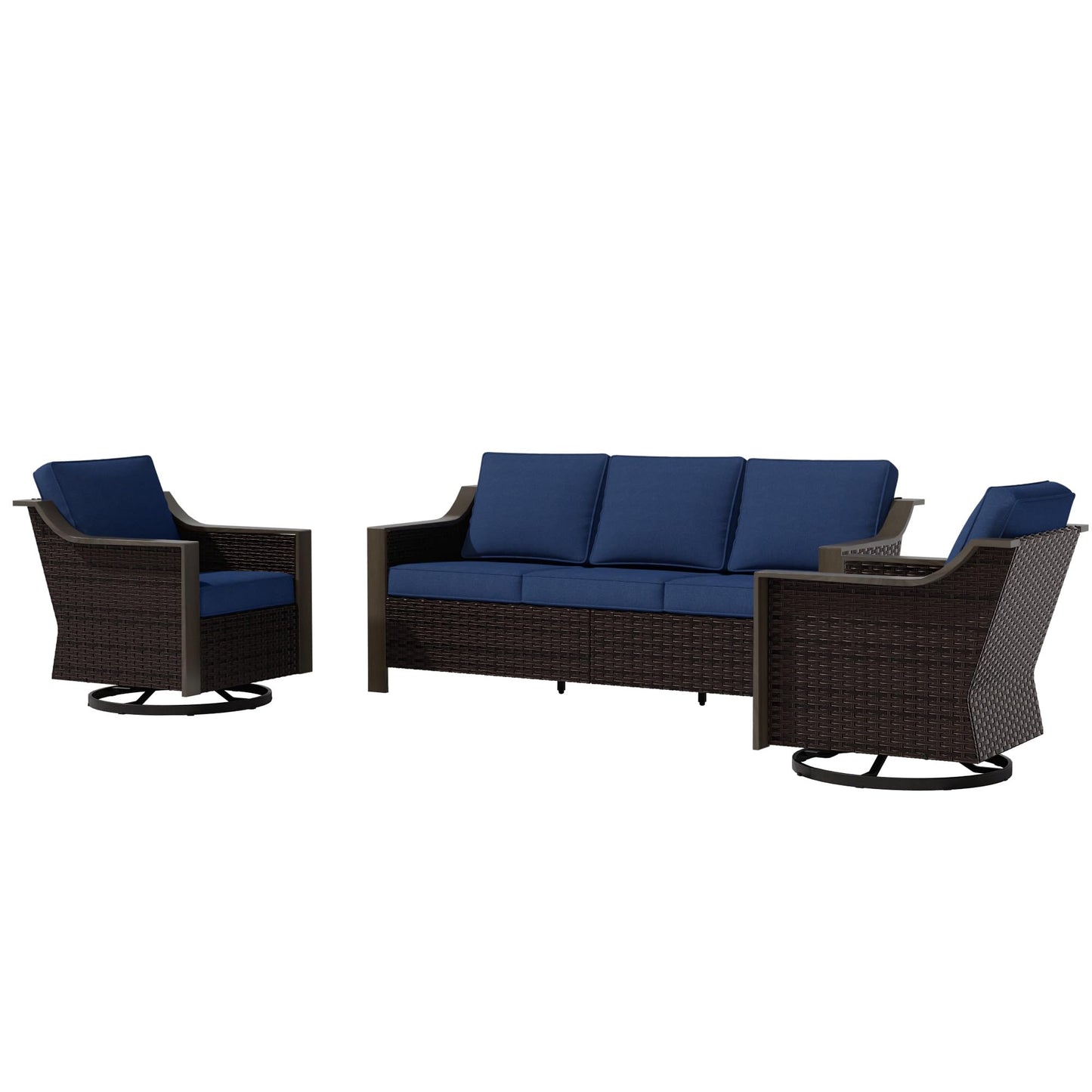 74 Inch Patio 3-Seater Sofa,PE Wicker Outdoor Lounge with Thick Removable Water-Resistant Cushions, Rust-Proof Steel Frame, 900LBS Capacity, Beige