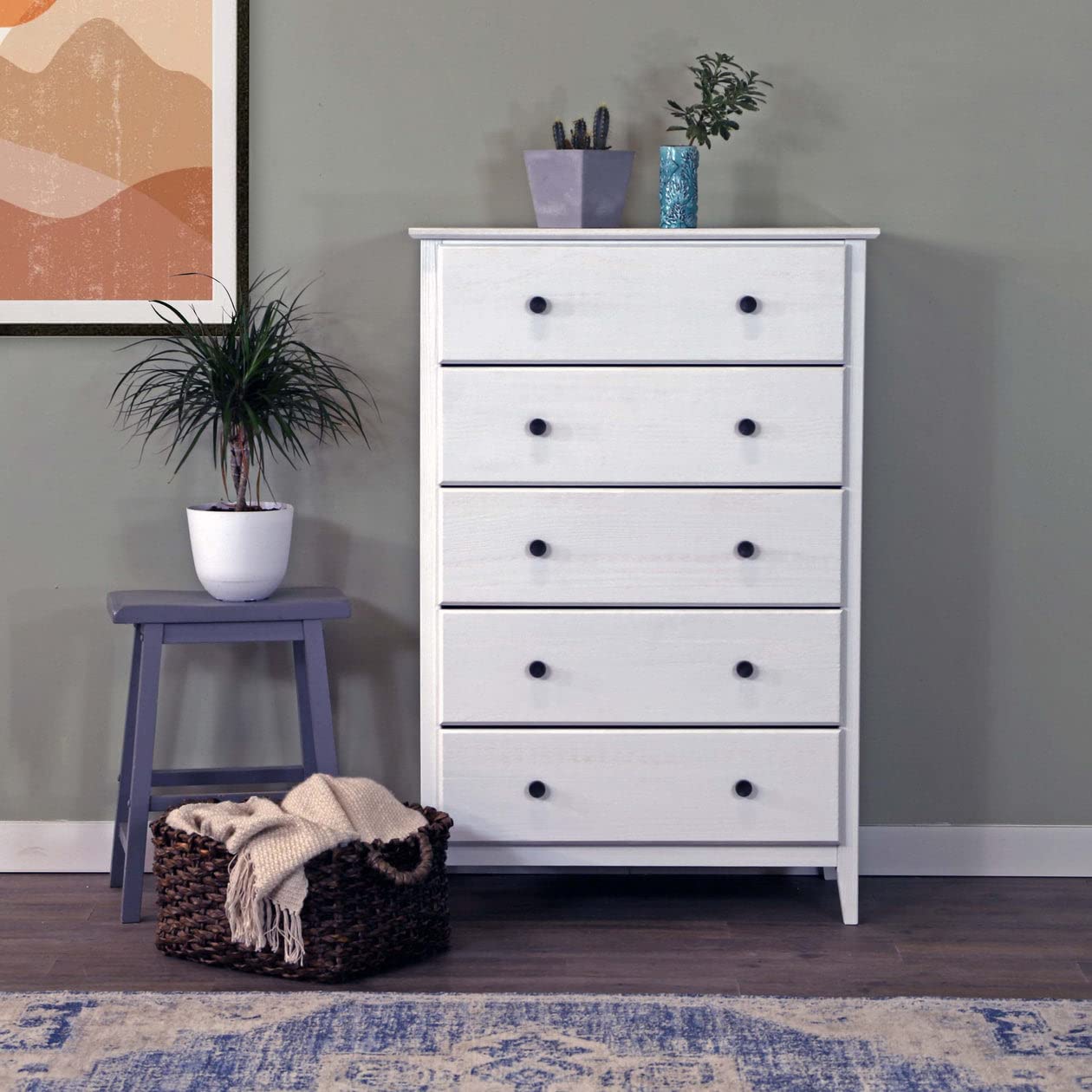Grain Wood Furniture Greenport 5-Drawer Chest, Solid Wood with Brushed Walnut Finish