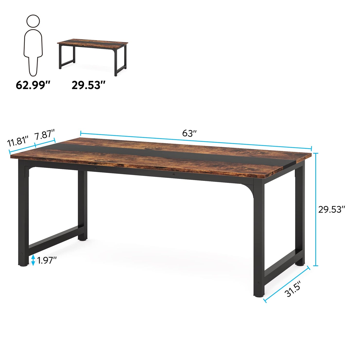 Tribesigns Modern Simple Computer Desk, 47 inch Vintage Office Desk Computer Table, Study Writing Study Desk Workstation for Home Office, Rustic Brown