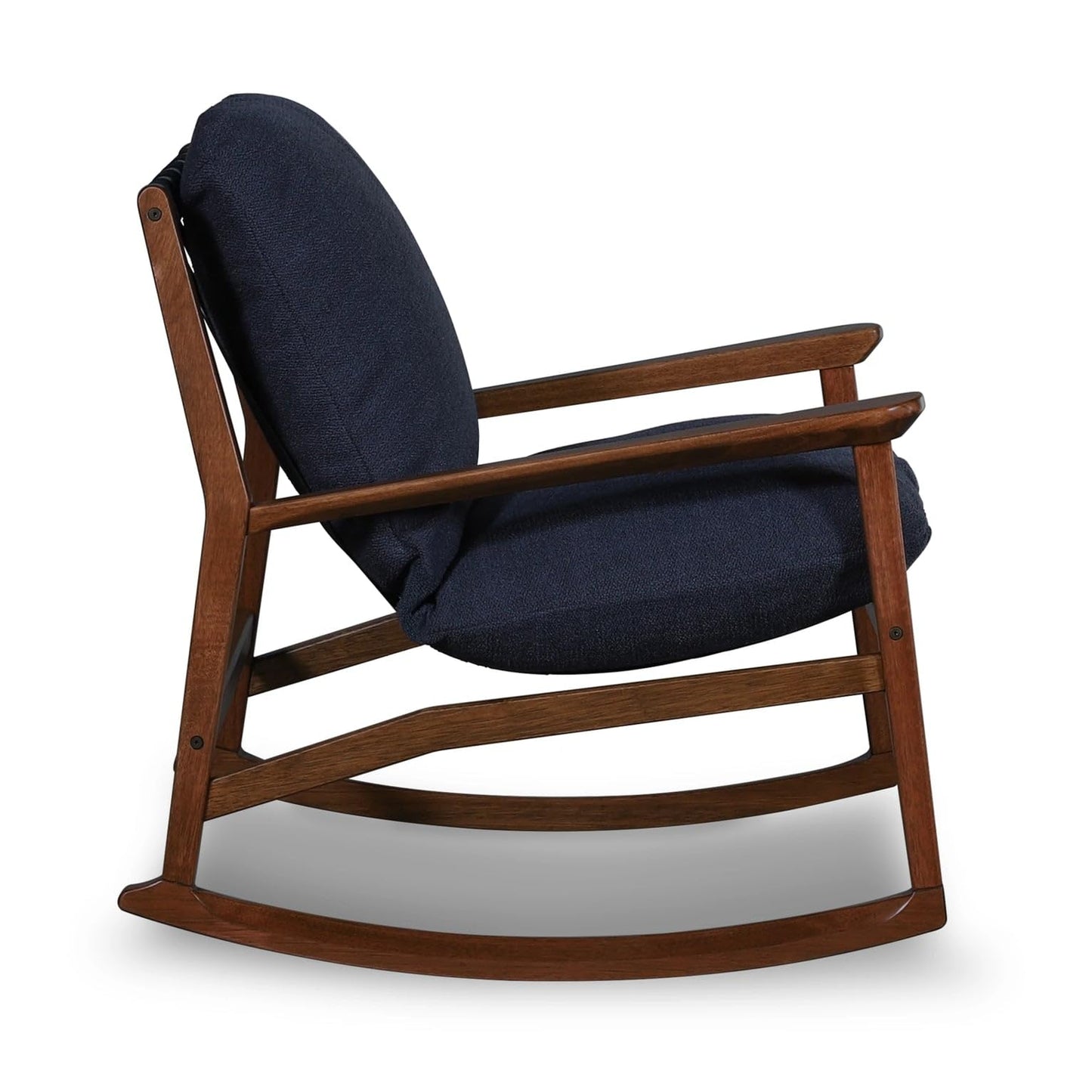 Grain Wood Furniture Solid Wood Mid Century Rocking Chair with Off-White Performance Boucle Cushions