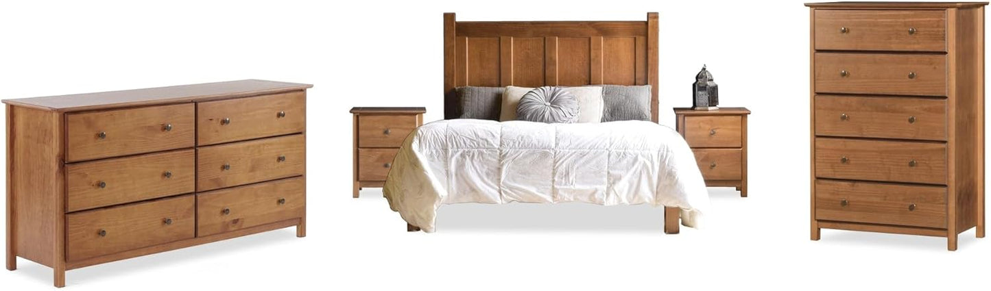 Grain Wood Furniture Shaker Solid Wood 5 Piece Bedroom Set in Walnut, Queen Bed