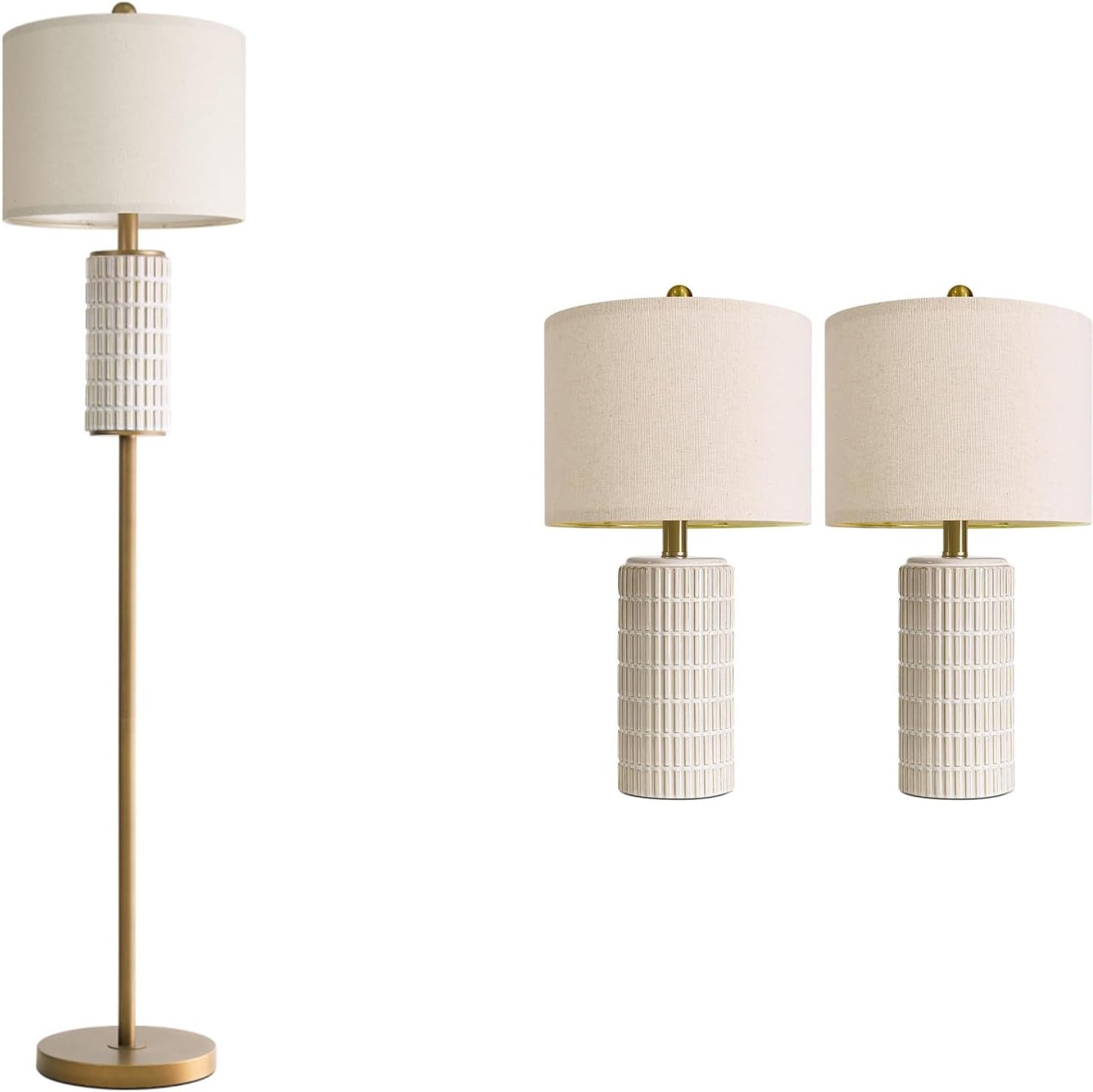 PoKat 64'' Antique Gold Ceramic Floor Lamp for Living Room Bedroom and 20'' Ceramic Table Lamps Set of 2