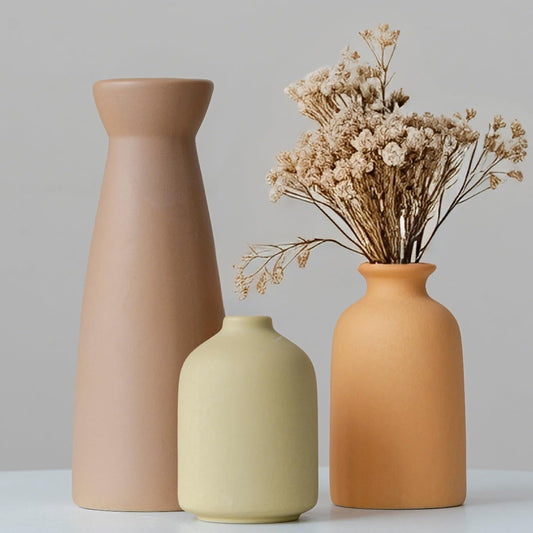 Distressed Ceramic Vase Set of 3, Modern Bohemian Farmhouse Home Decor, Pampas Grass Dried Flowers Vases for Living Room, Dining Room, Bedroom, Kitchen, Bathroom, Office, Entryway (White)