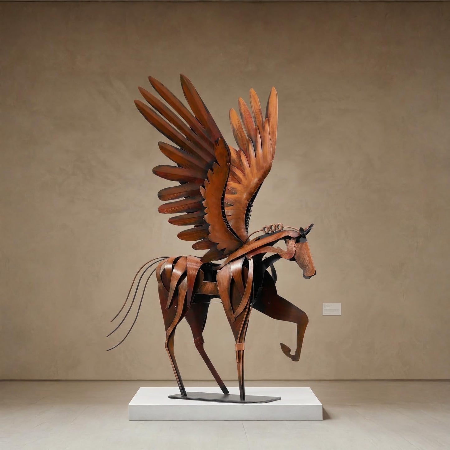 SunBlogs Art Metal Horse Statue Decor, Handmade Strong Modern Horse Sculpture Handicraft, Rustic Metal Statue Decorations Gift for Home Office Desk Figurine (Brown)