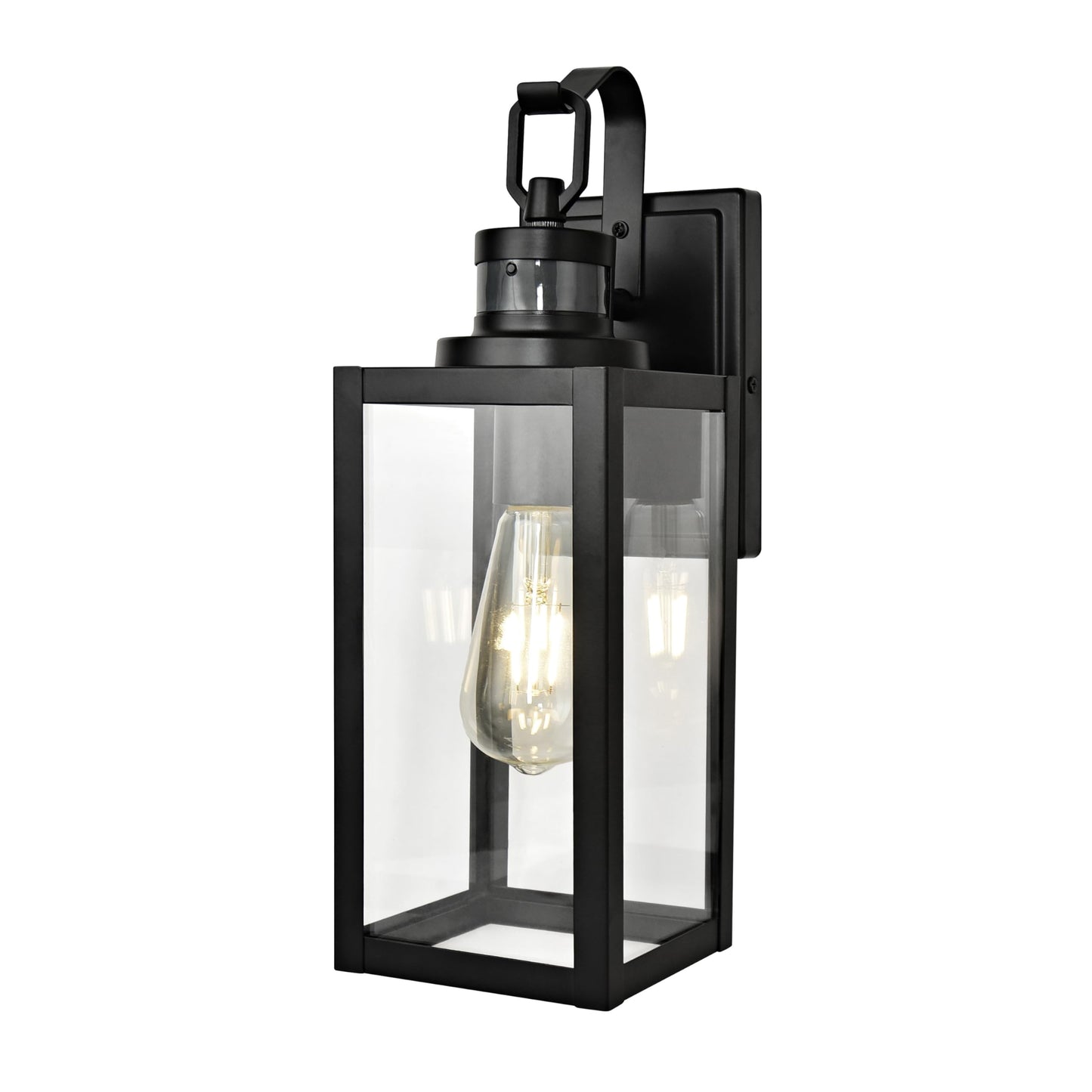 18 Inch Dusk to Dawn Outdoor Wall Light Fixtures, Large Exterior Waterproof Light Fixtures, Black Modern Porch Lights with E26 Sockets & Glass Shades, Wall Sconces for Patio, Garage, Front Door