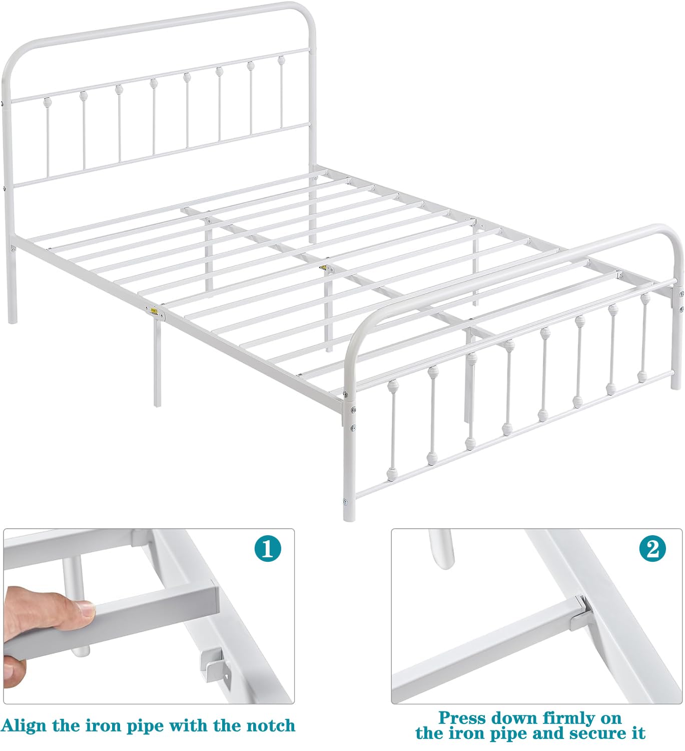 VECELO King Size Victorian Style Metal Bed Frame with Headboard/Mattress Foundation/No Box Spring Needed/Under Bed Storage and Strong Slat Support Purple Bronze